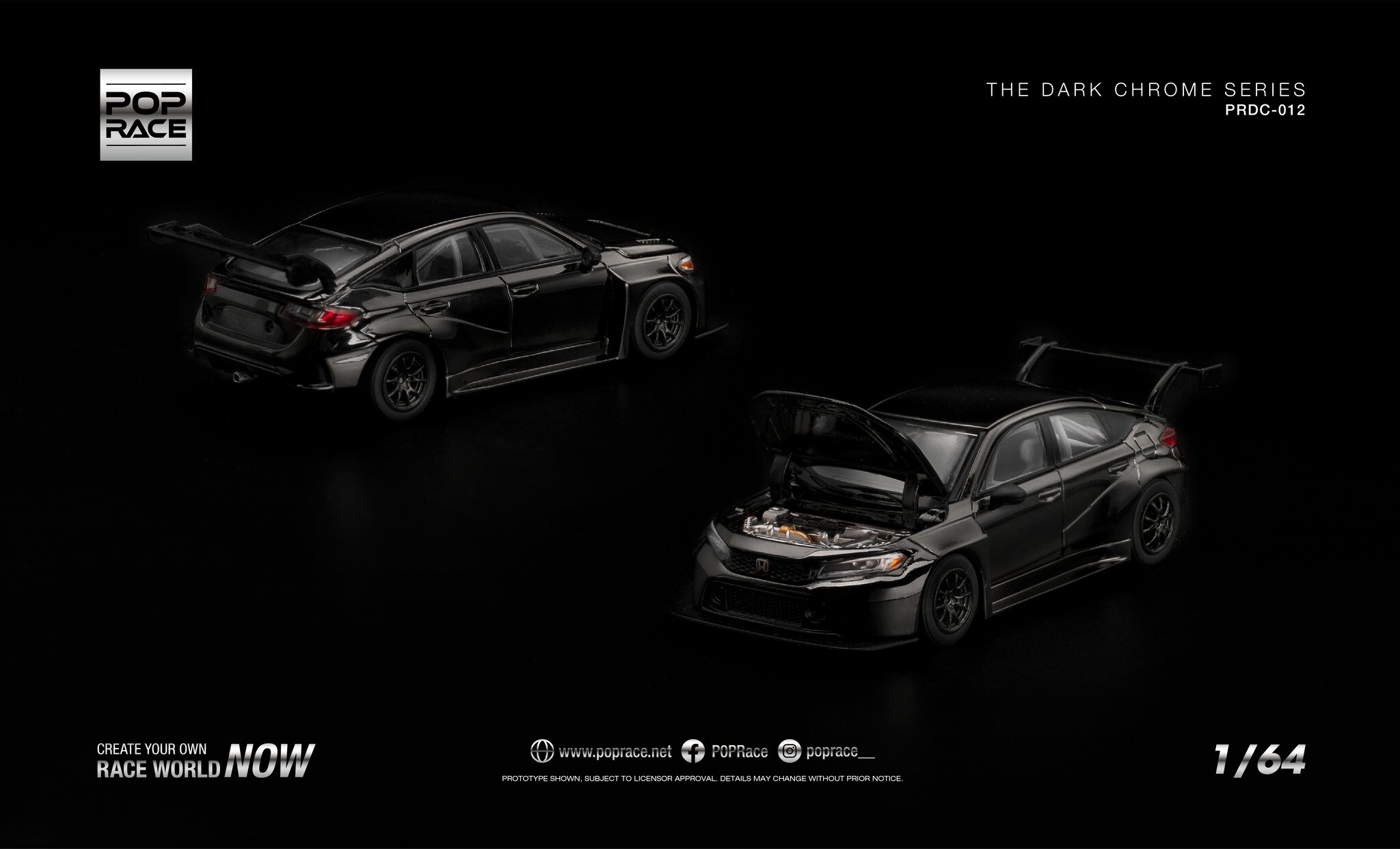 預訂:1/64 POP RACE HONDA CIVIC TYPE-R (FL5) TCR DARK CHROME (PRDC012)