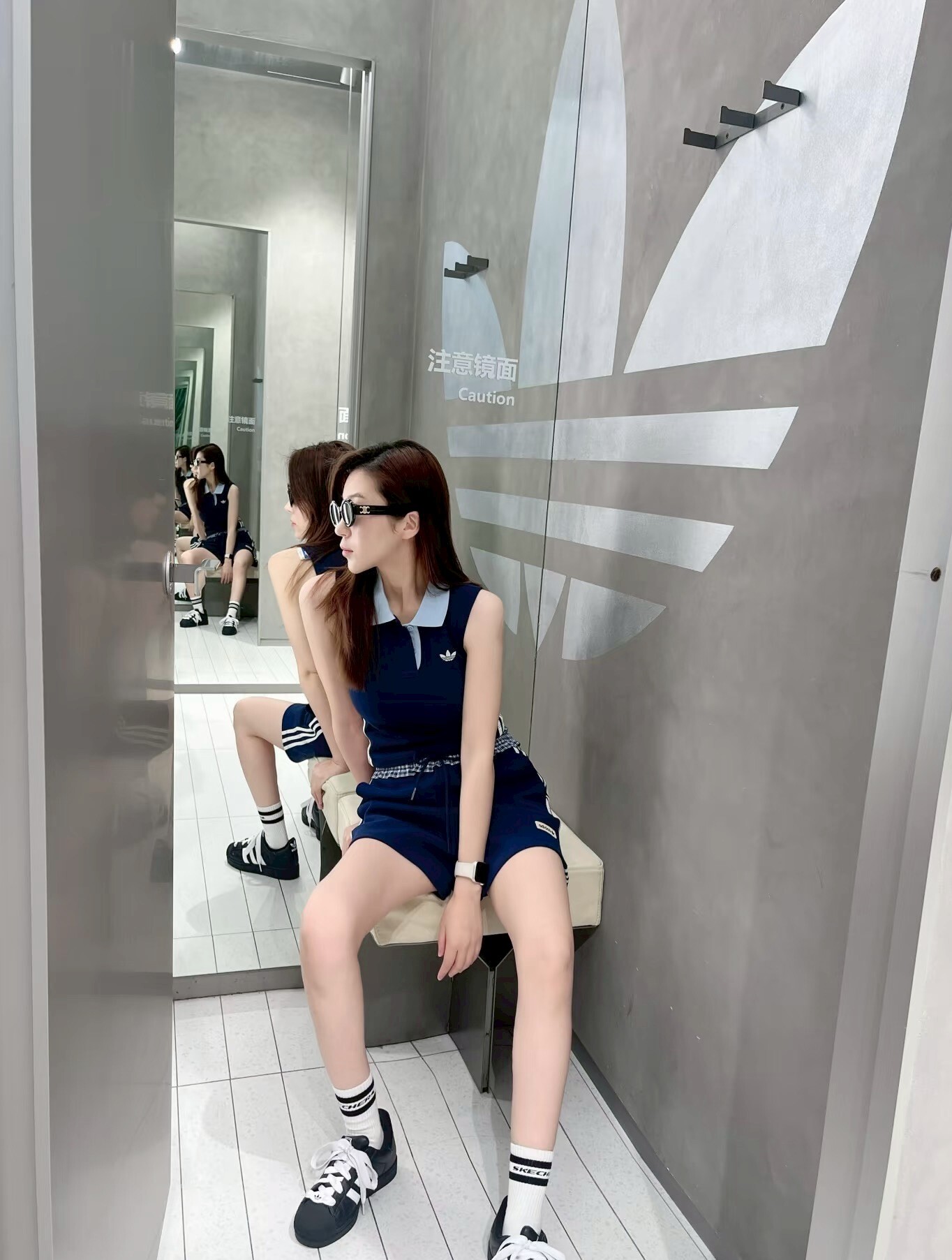 【Luxury】 ADIDAS ORIGINALS 愛迪達POLO運動背心 運動短褲 運動套裝 KY5693 KU9394 女 POLO背心 運動背心 深藍 亞版 領口設計