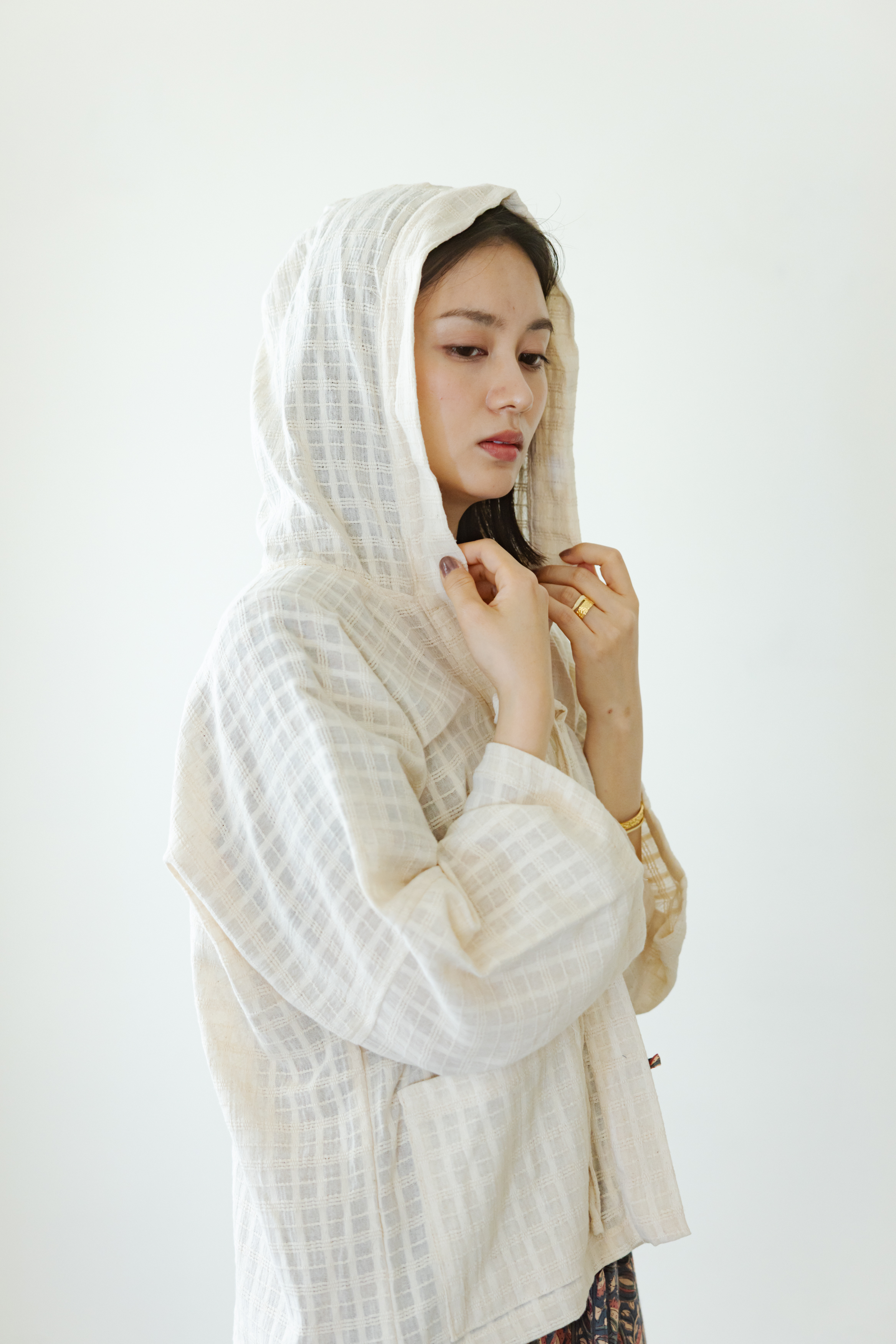 清邁純棉連帽外套＿白格