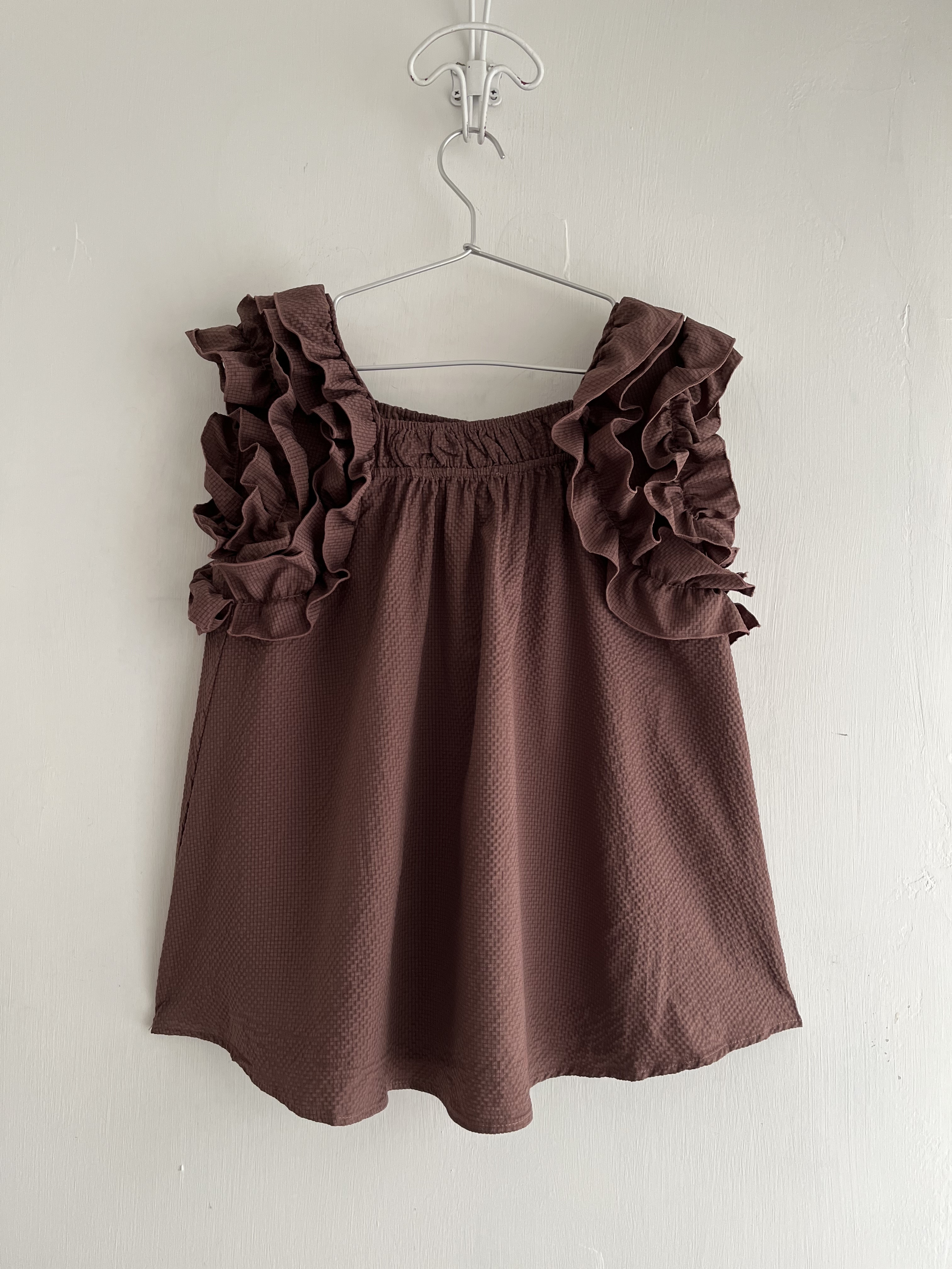 INCEDE啡色立體格仔背心