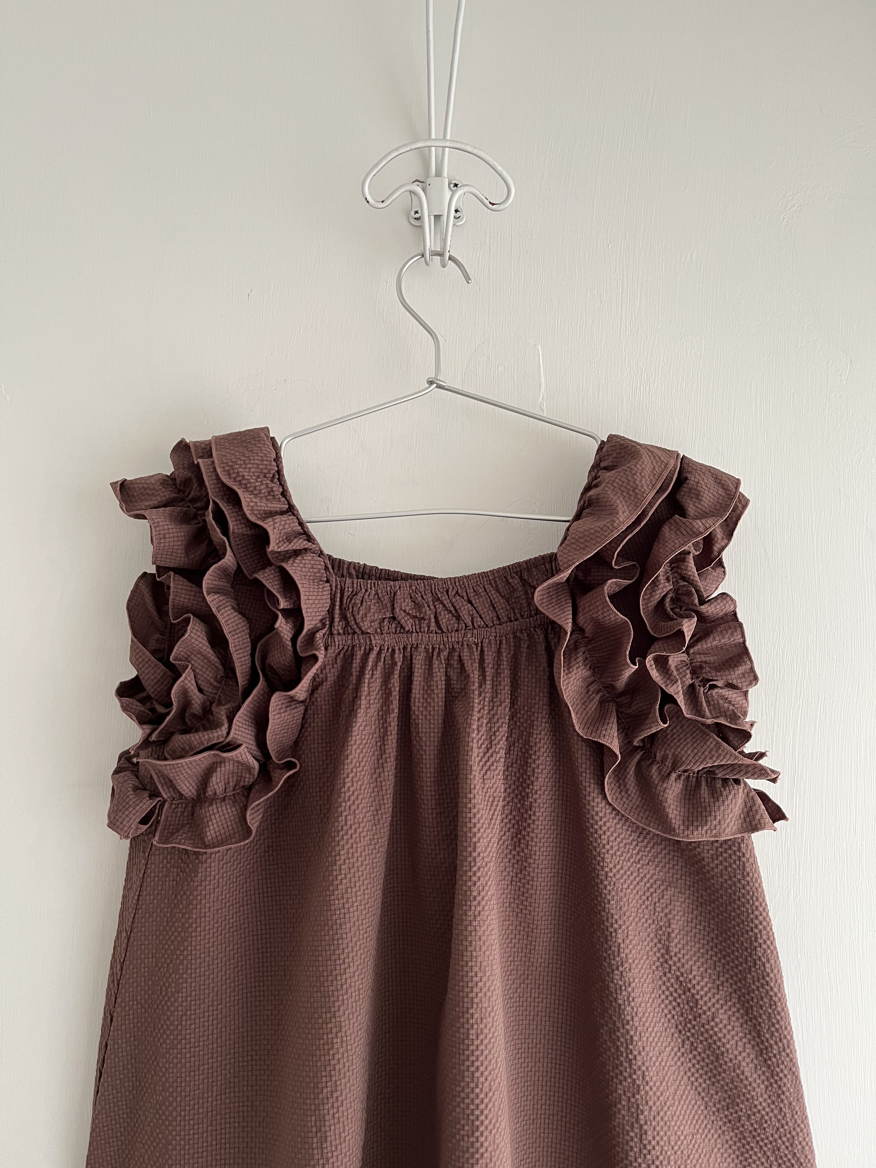 INCEDE啡色立體格仔背心