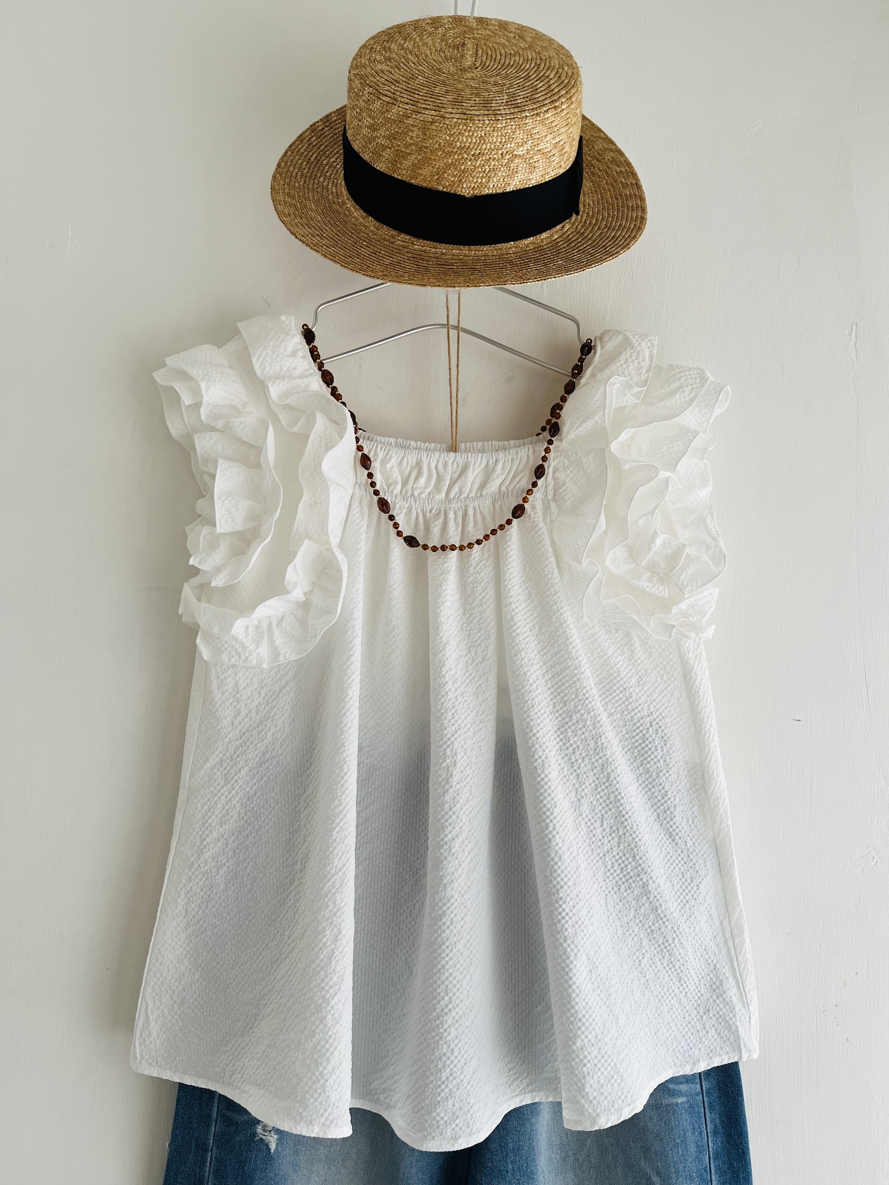 INCEDE白色立體格仔背心