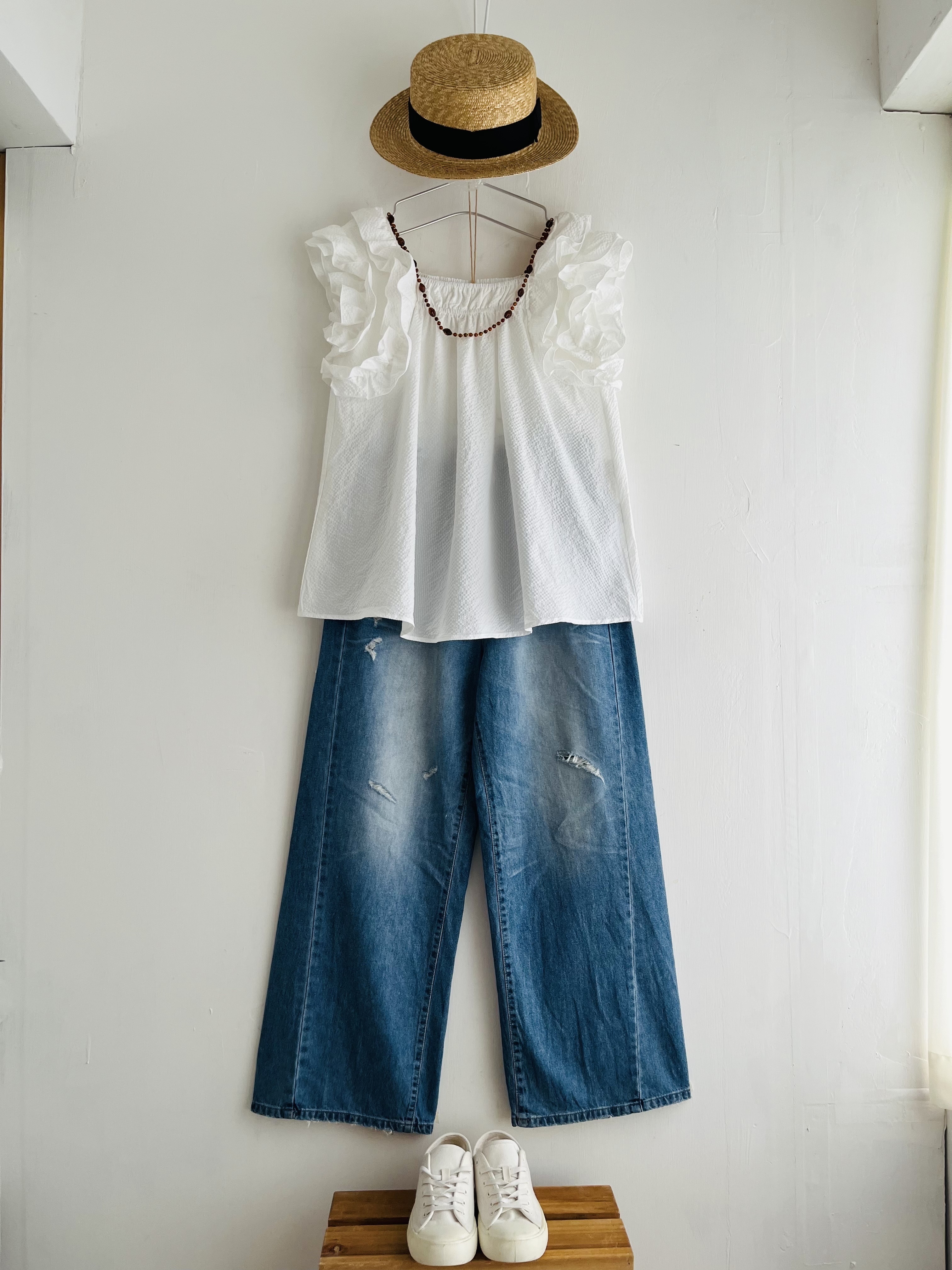 INCEDE白色立體格仔背心