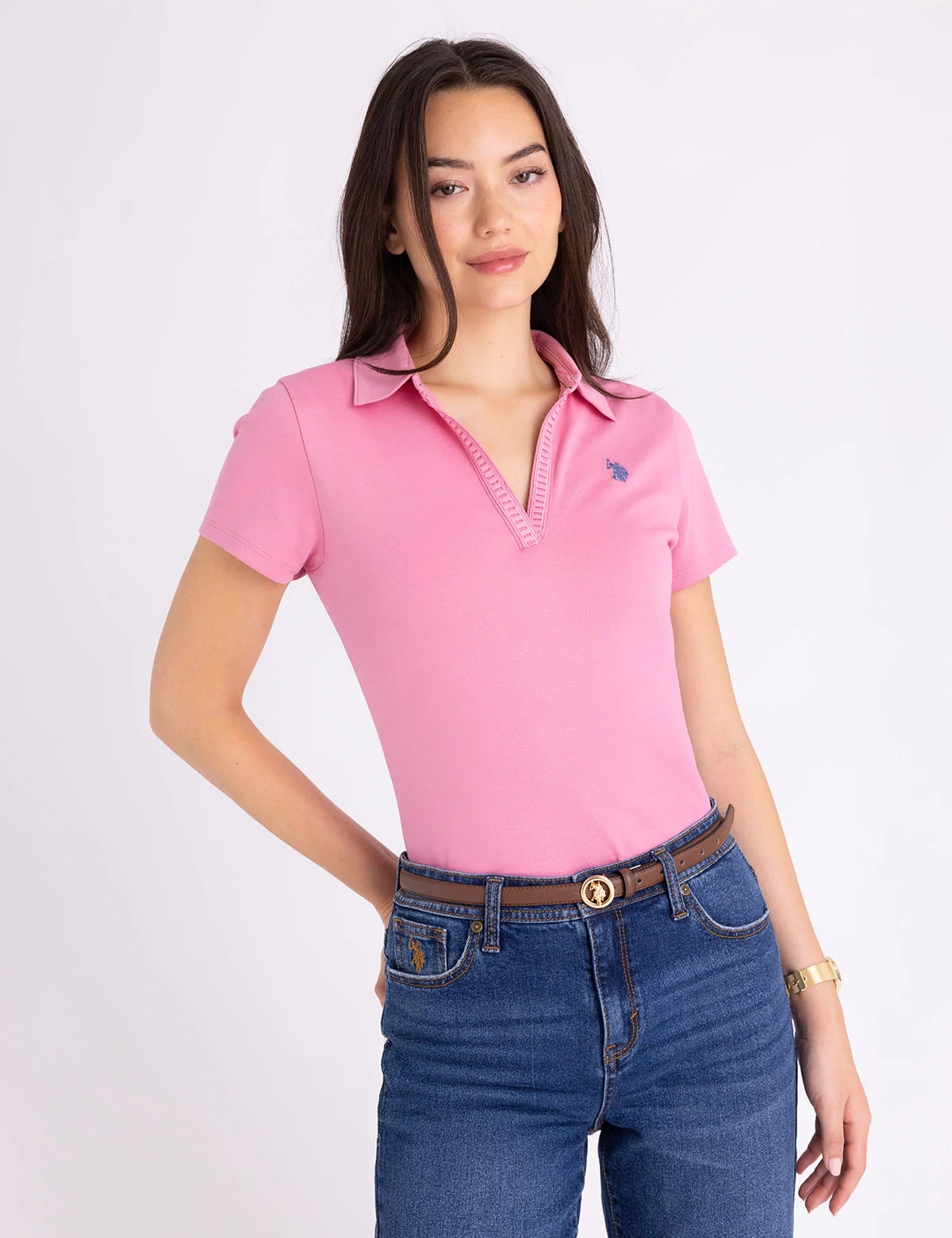 【預購】U.S. POLO ASSN. H041814 V 領開襟蕾絲飾邊 Polo 衫