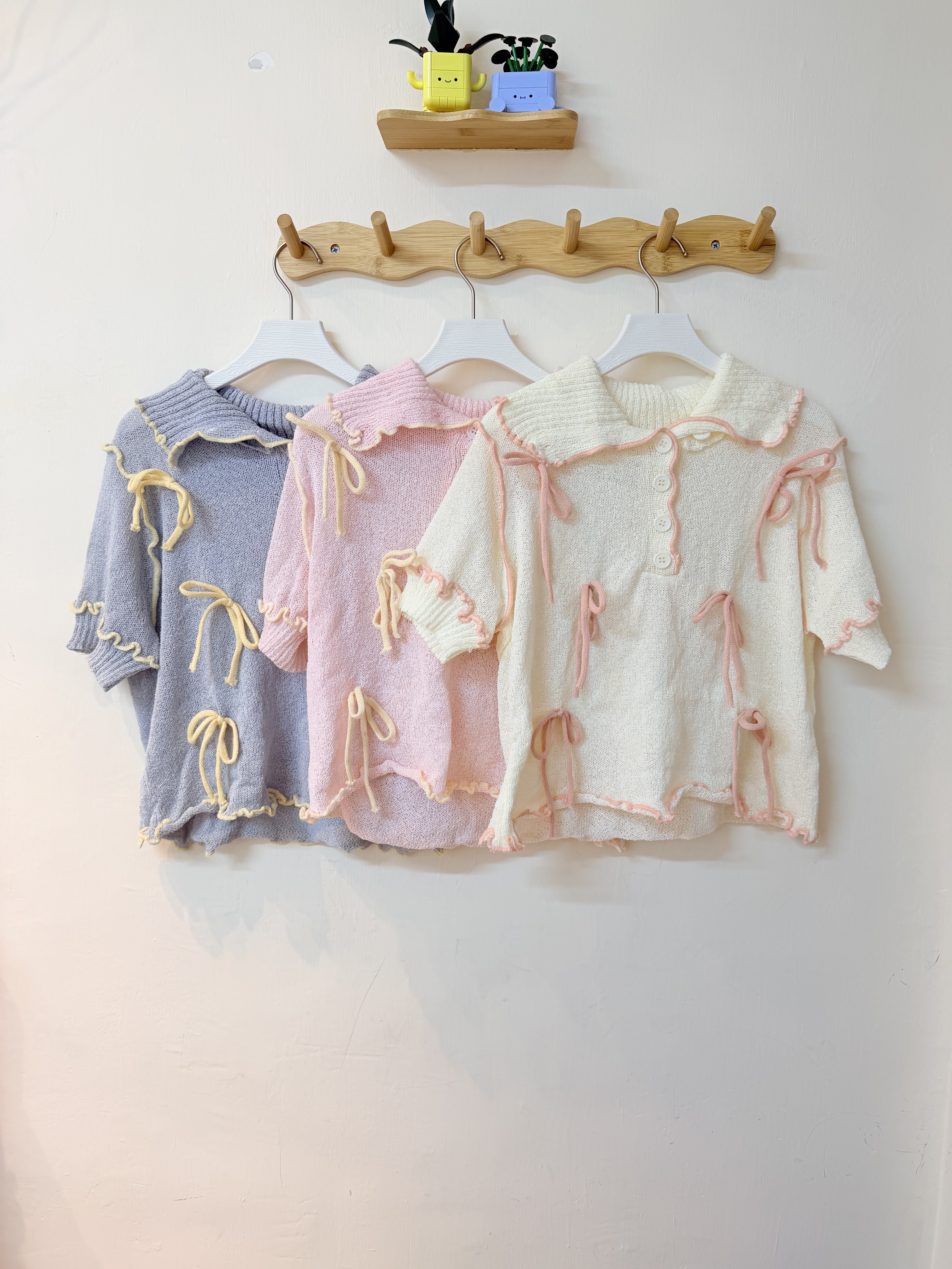 日系蝴蝶結針織短袖