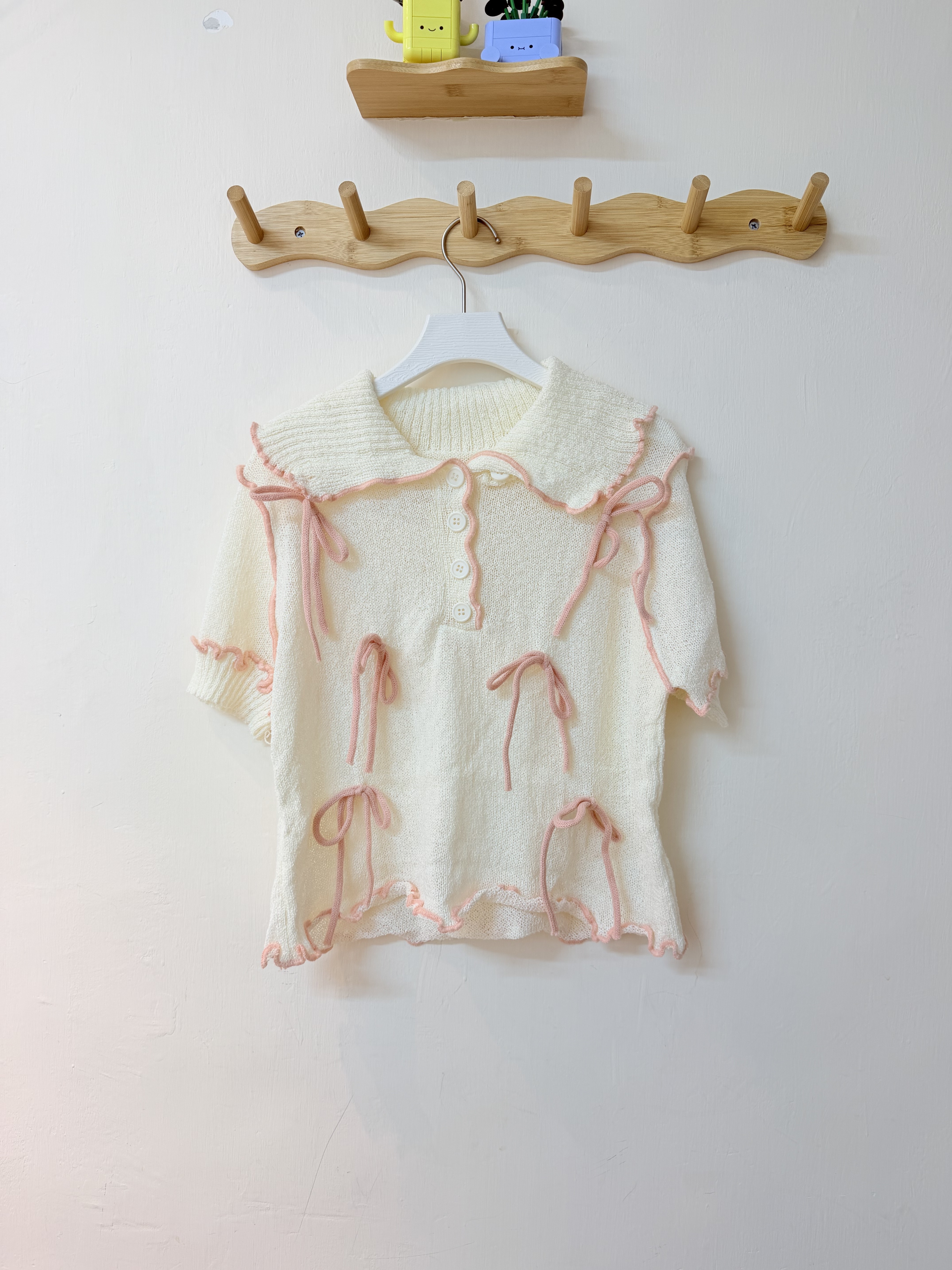 日系蝴蝶結針織短袖