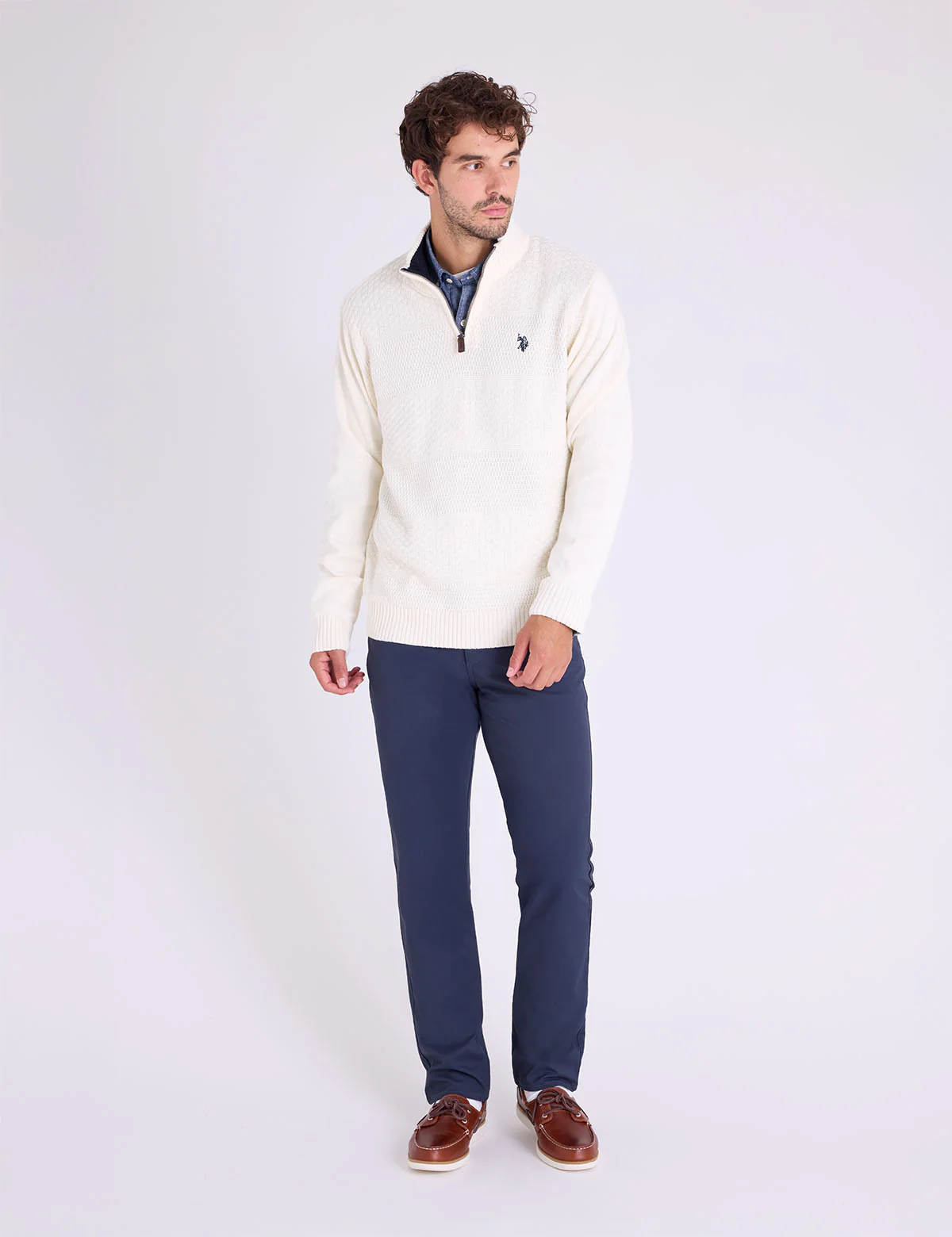 【預購】U.S. POLO ASSN. H041829 1/4 拉鍊紋理針織衫