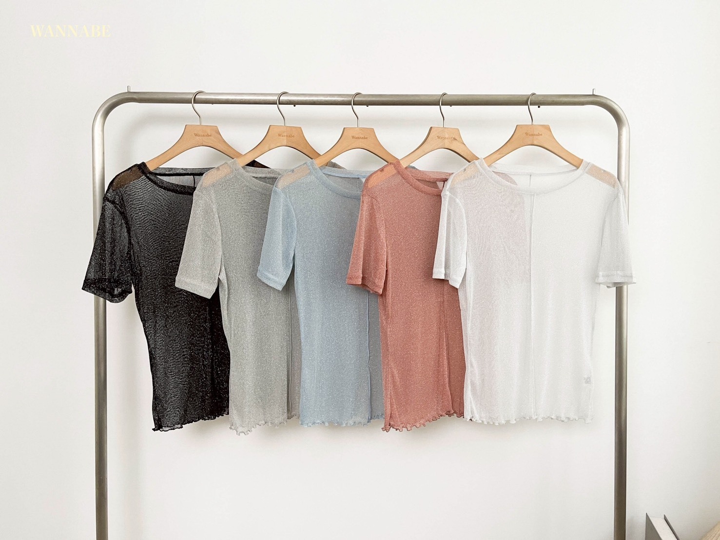 G6079-細閃微透感捲邊短袖上衣