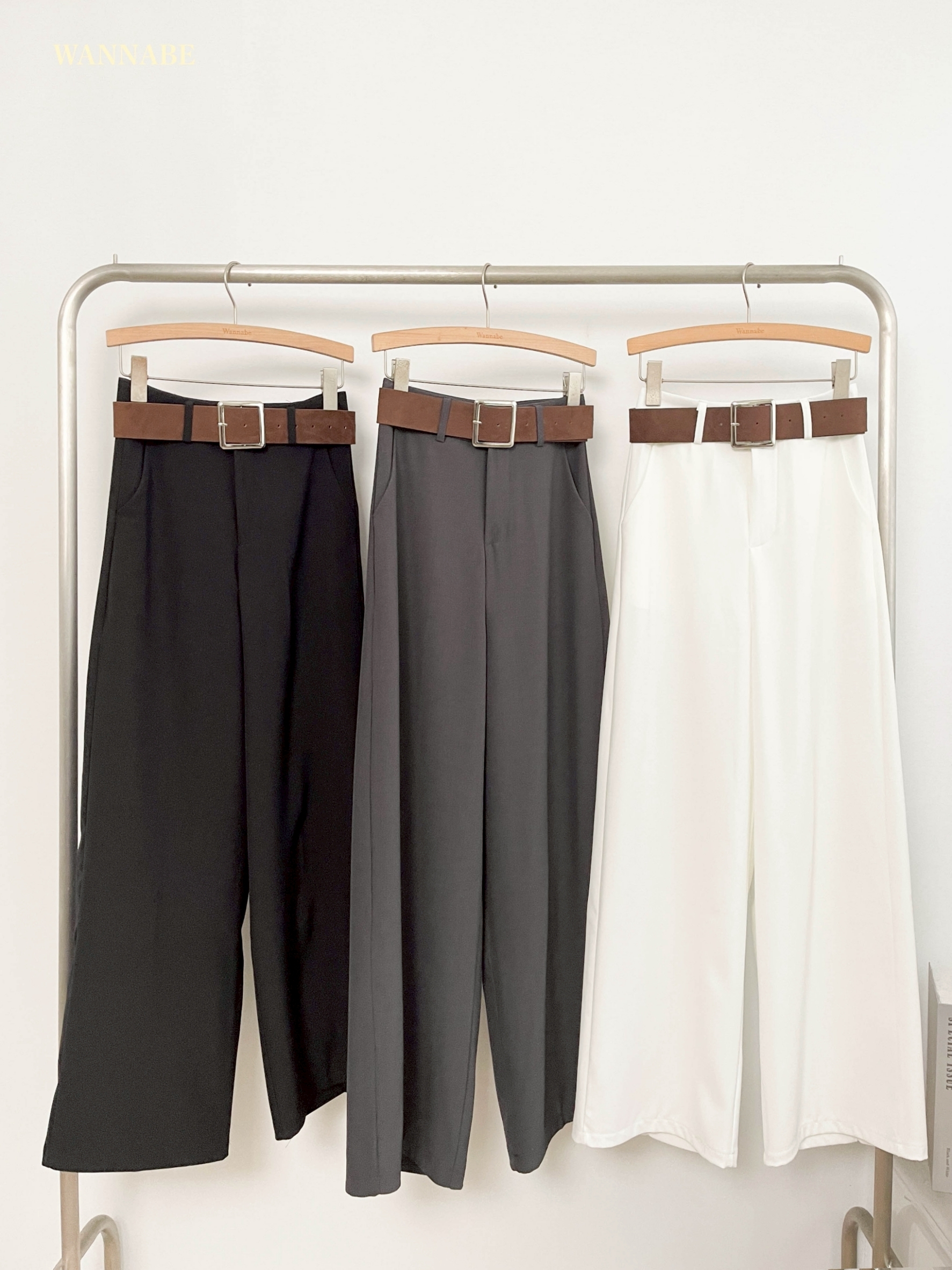 G6081-質感腰帶寬褲