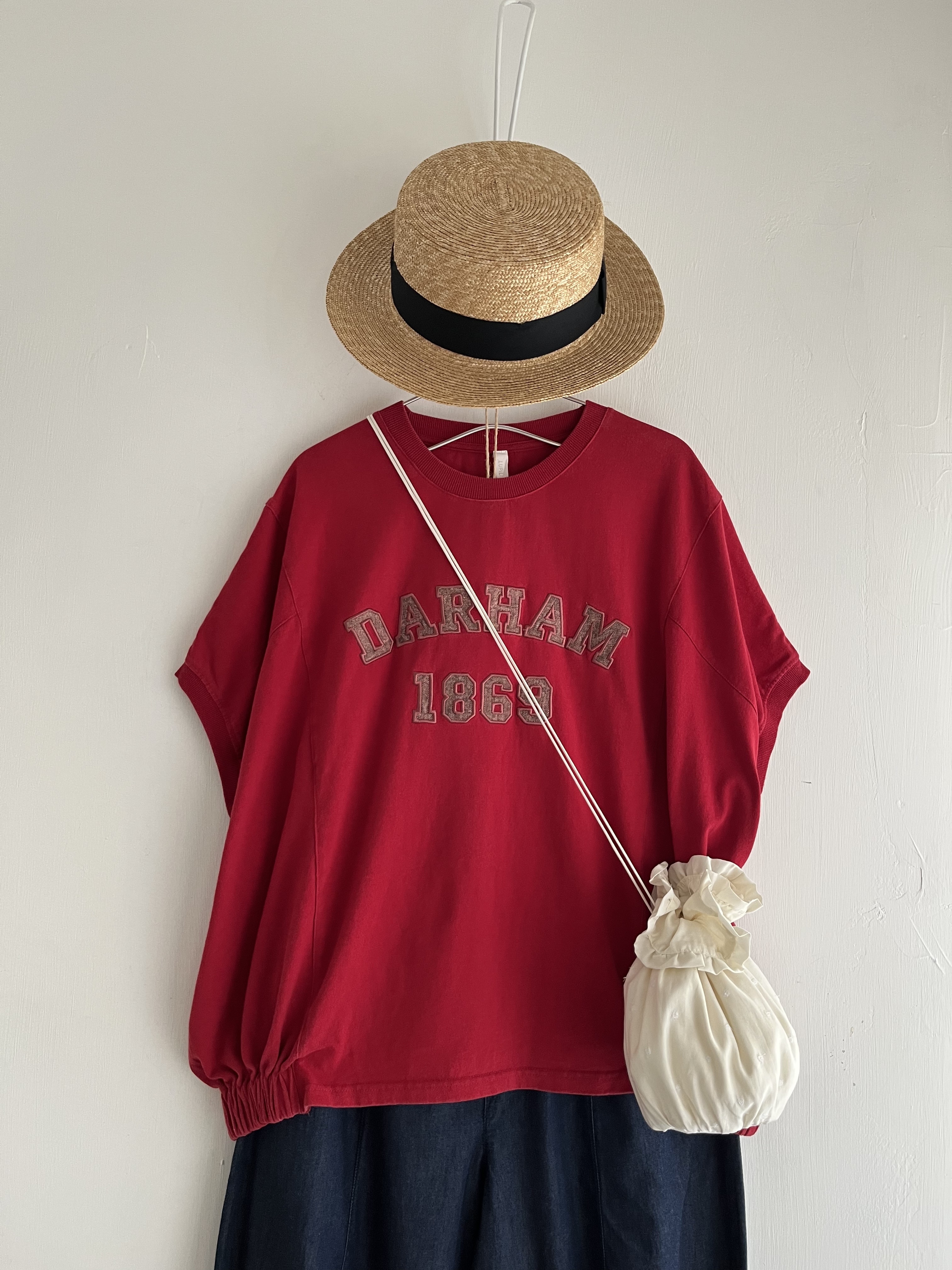 LUPILIEN紅色洗水布刺繡top