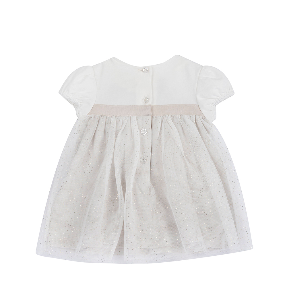 摩洛哥花園-剪接網紗金色短袖洋裝