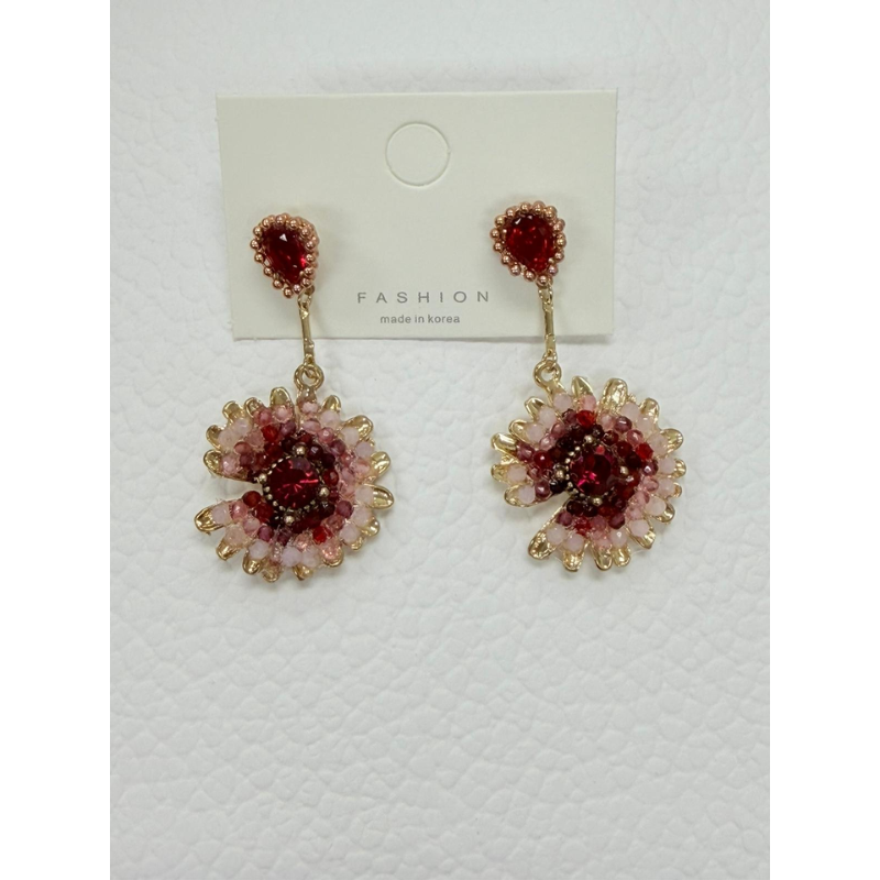 ACC-CCG0421-025 紅粉普通水晶手工耳環 (A25)