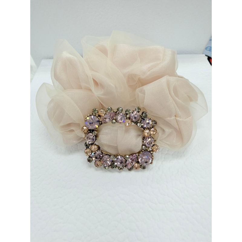ACC-CCG0421-027 施華洛石粉色絨布髮圈 (A27)