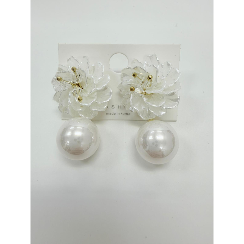 ACC-CCG0421-039 手工製作透明花朵珍珠耳環 (A39)