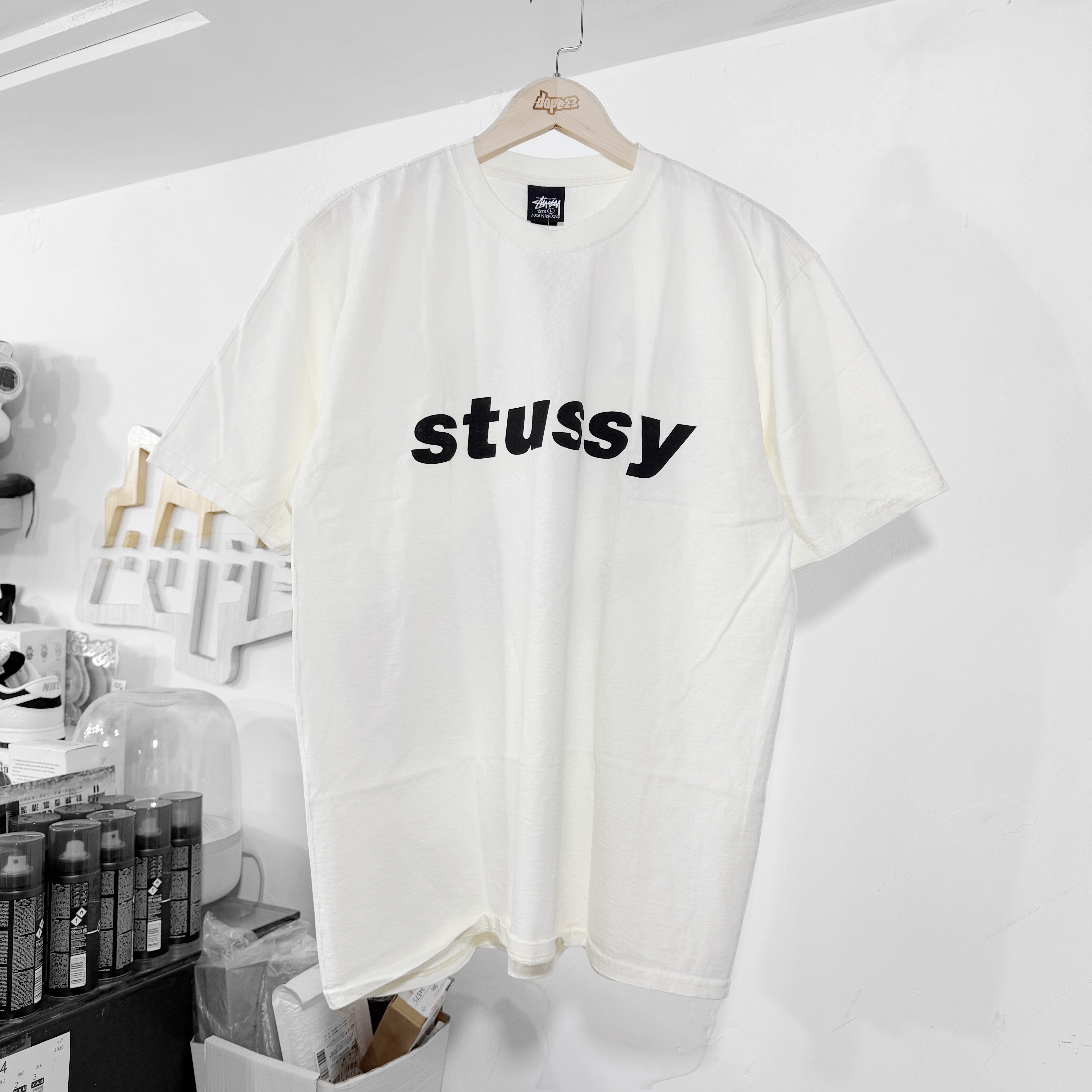 STUSSY SHARK TEE PIGMENT DYED  Natural 大白鯊 米白色