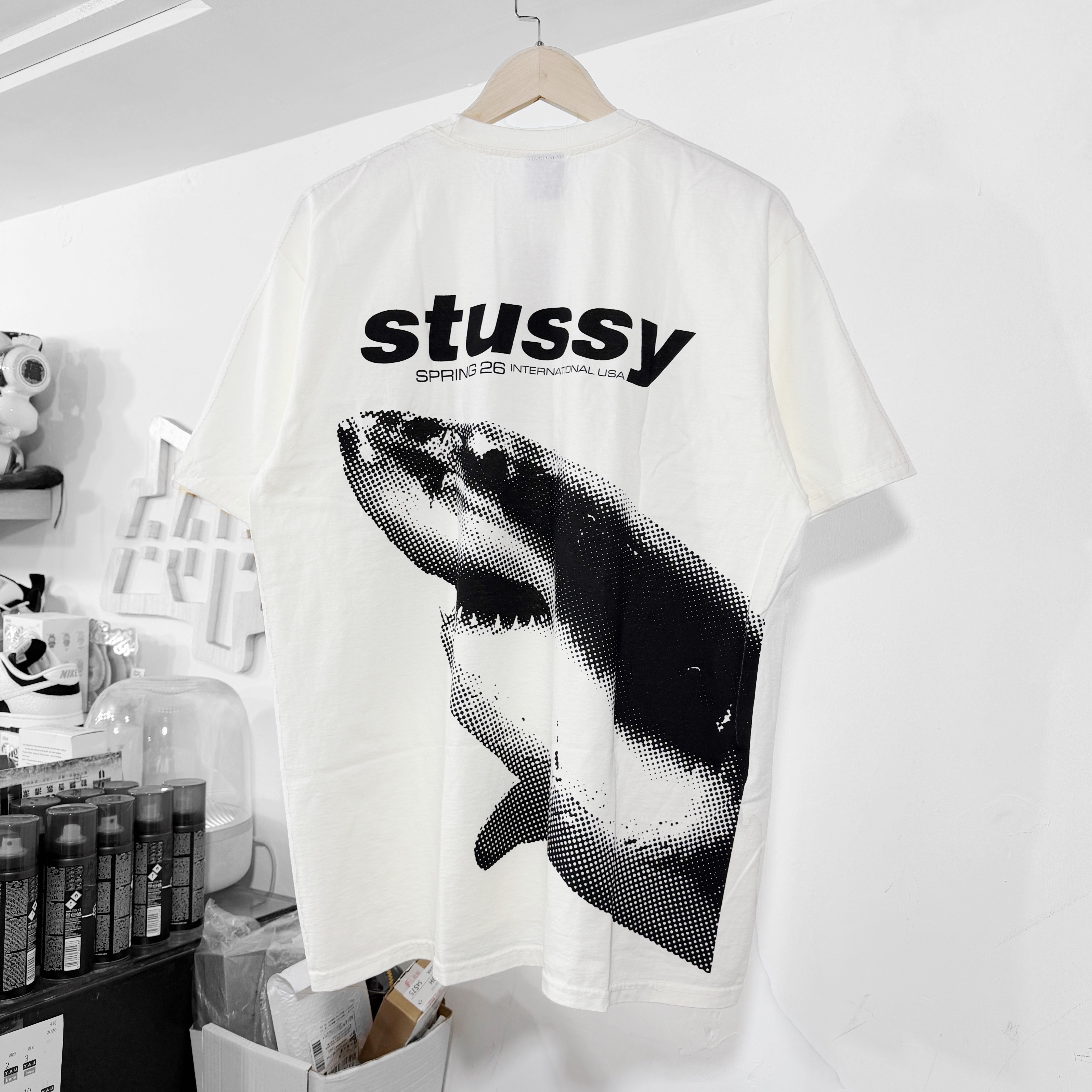 STUSSY SHARK TEE PIGMENT DYED  Natural 大白鯊 米白色