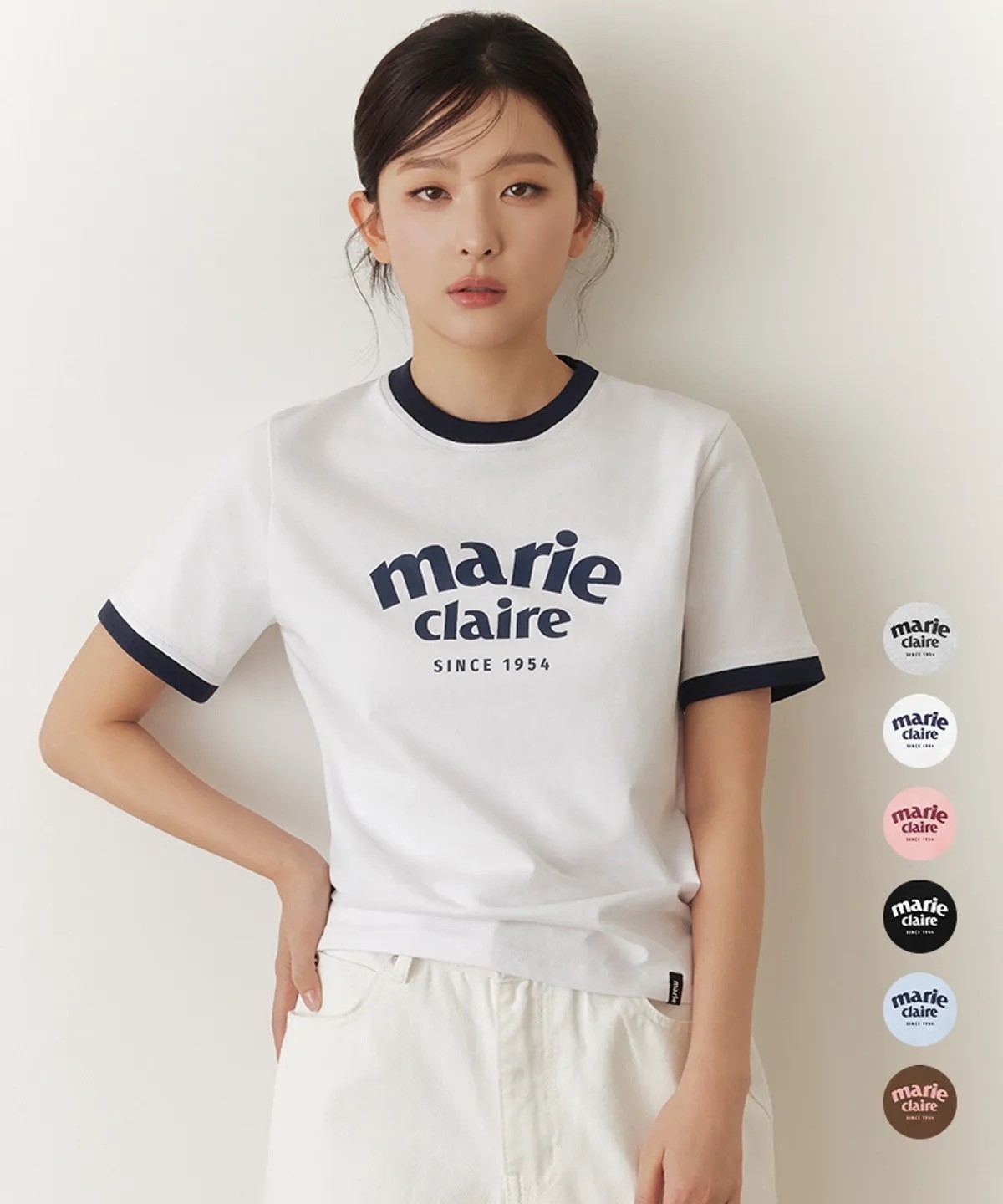Marie claire 拱形Logo撞色T恤