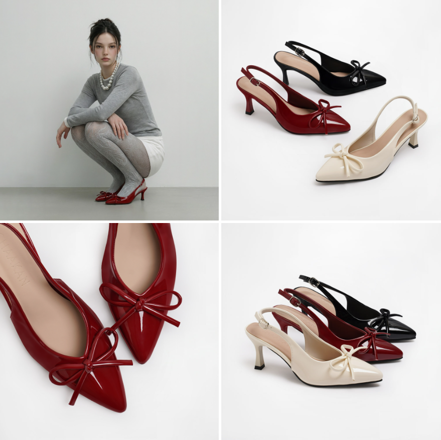 YI031 CHAAKAN 尖頭蝴蝶結露踭高跟鞋