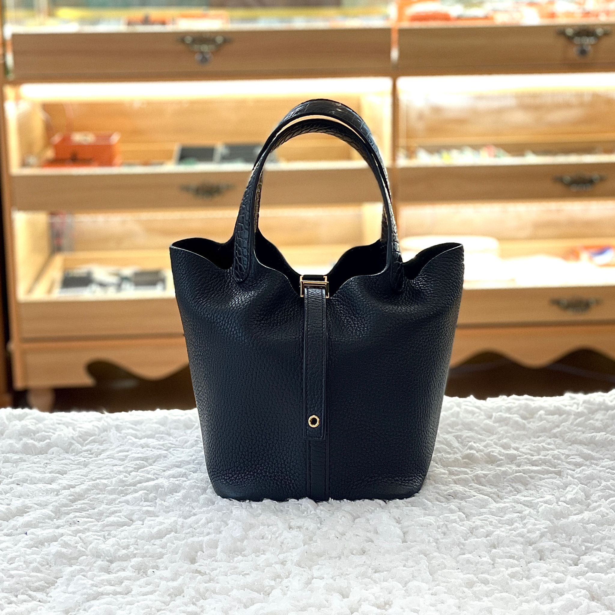 99%NEW二手HERMES PICOTIN 18  B刻 TOUCH TC 黑色金扣 #鱷魚皮手柄 #P18 #愛馬仕 #菜籃子 #香榭站正品