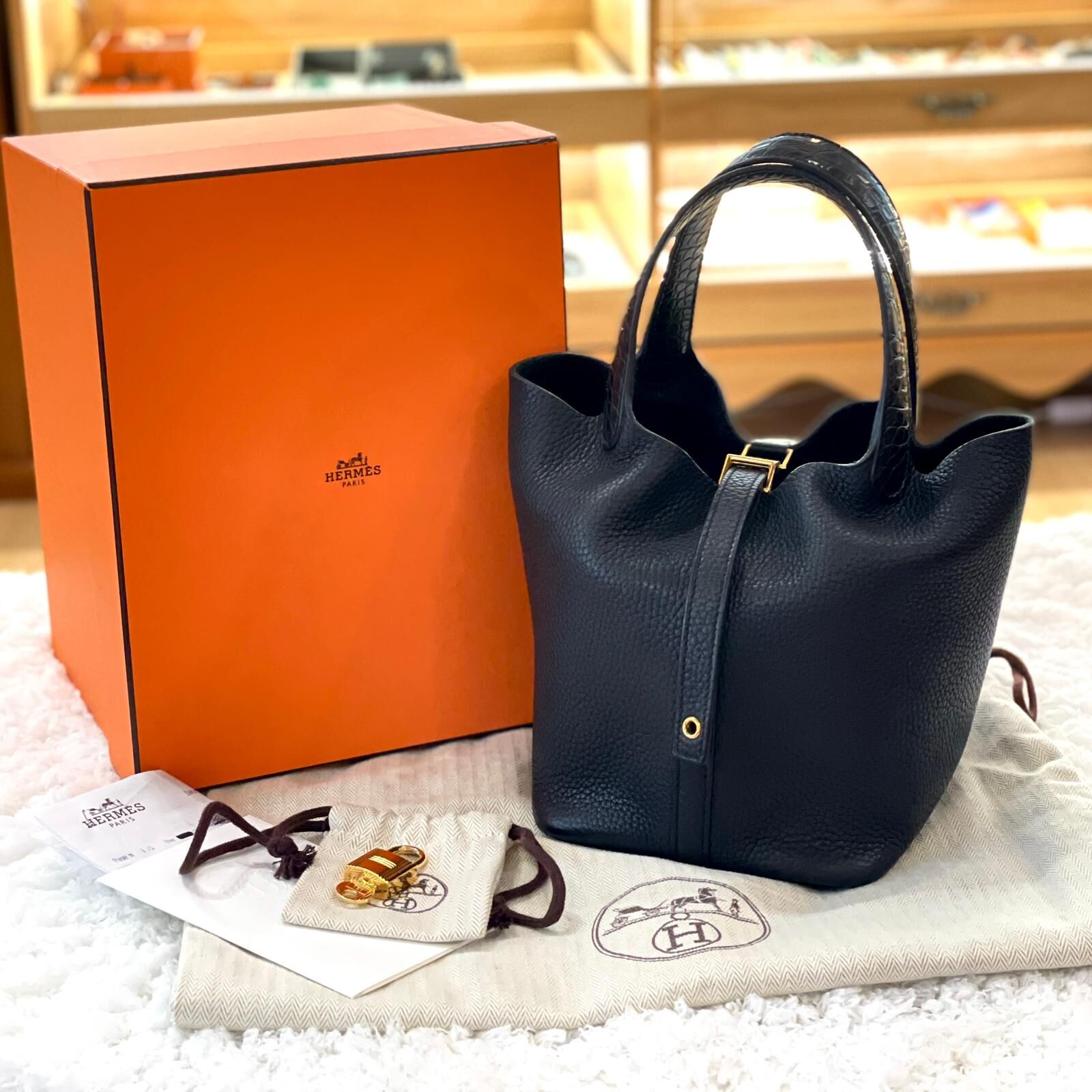99%NEW二手HERMES PICOTIN 18  B刻 TOUCH TC 黑色金扣 #鱷魚皮手柄 #P18 #愛馬仕 #菜籃子 #香榭站正品