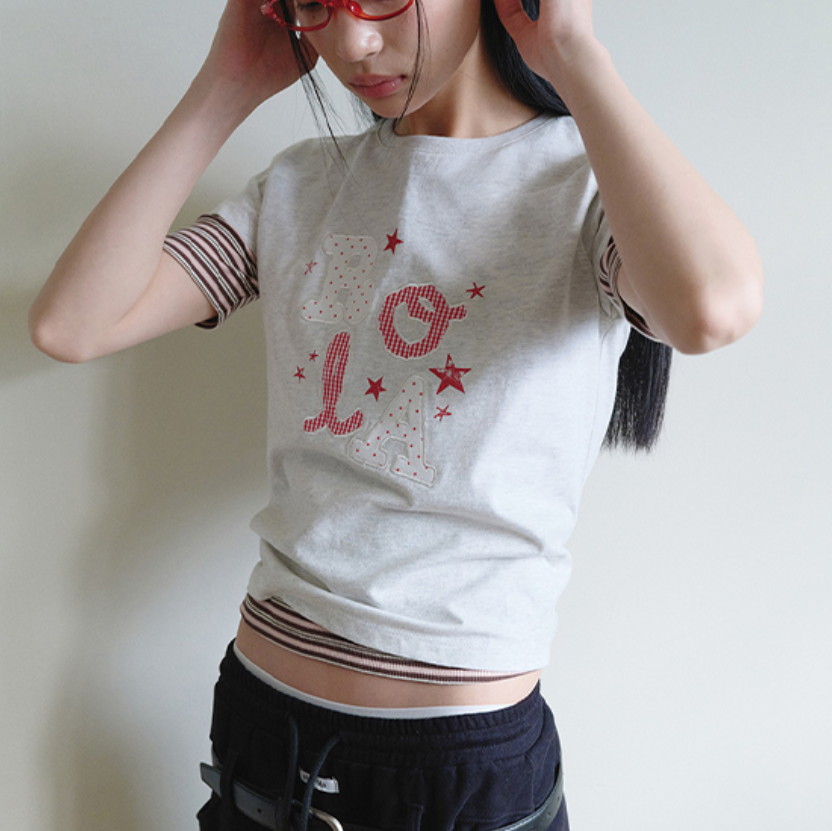 YI025 ROLAROLAROLA LETTERING PATCHWORK T-SHIRT