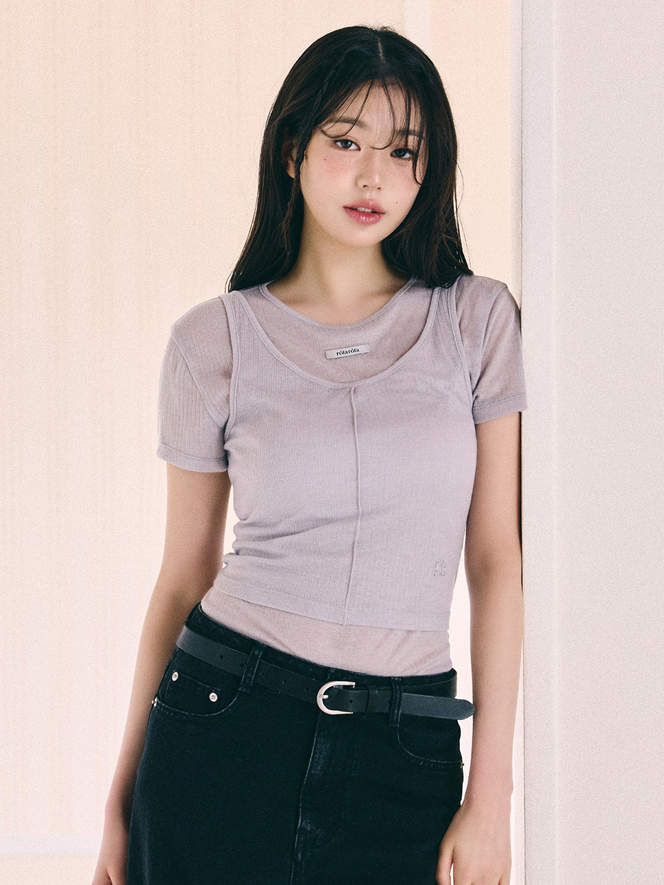 YI022 ROLAROLANUBASIC NUBASIC TENCEL HALF T-SHIRT 灰色