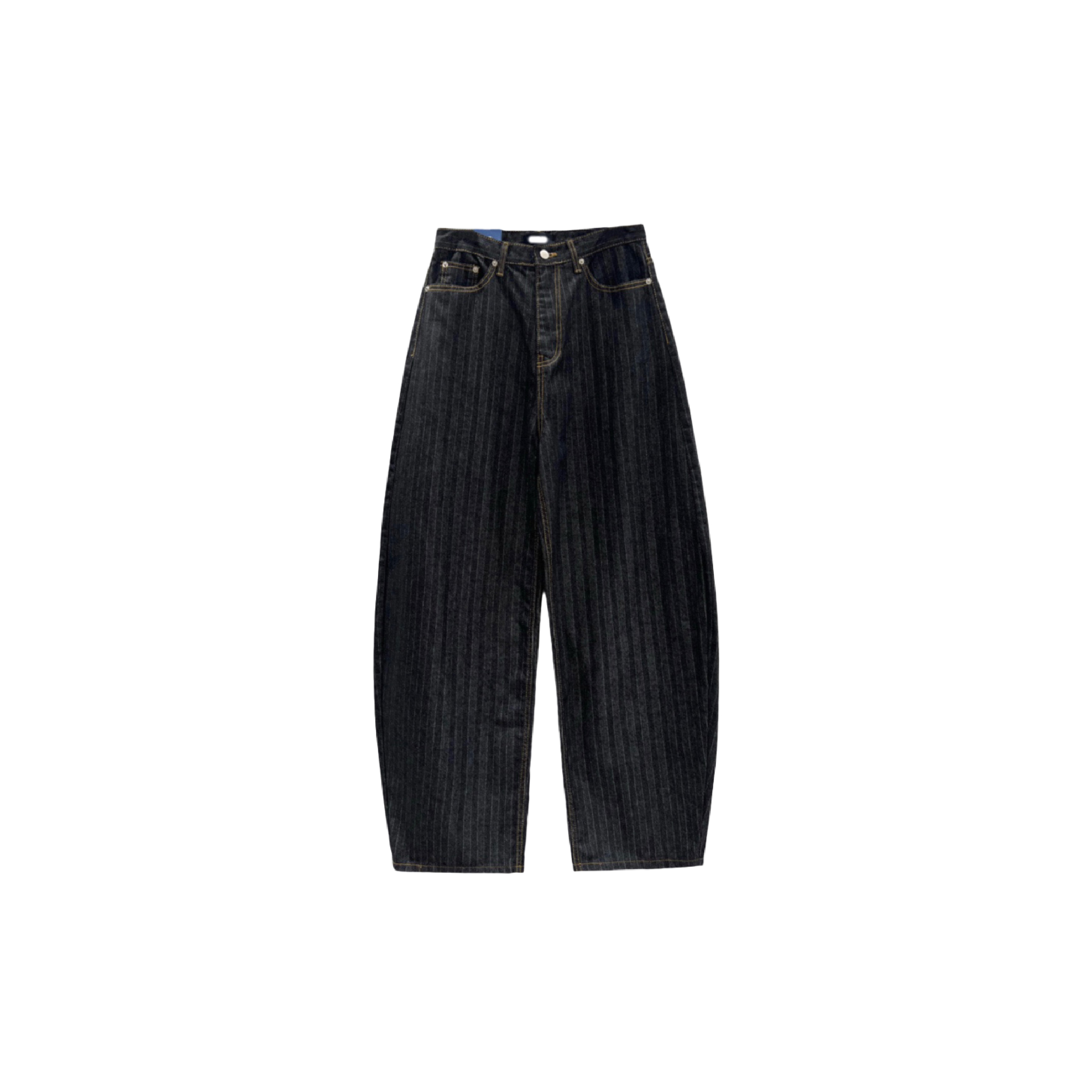 韓國 時尚輪廓 自然 流暢 弧形 條紋 彎刀褲 牛仔褲