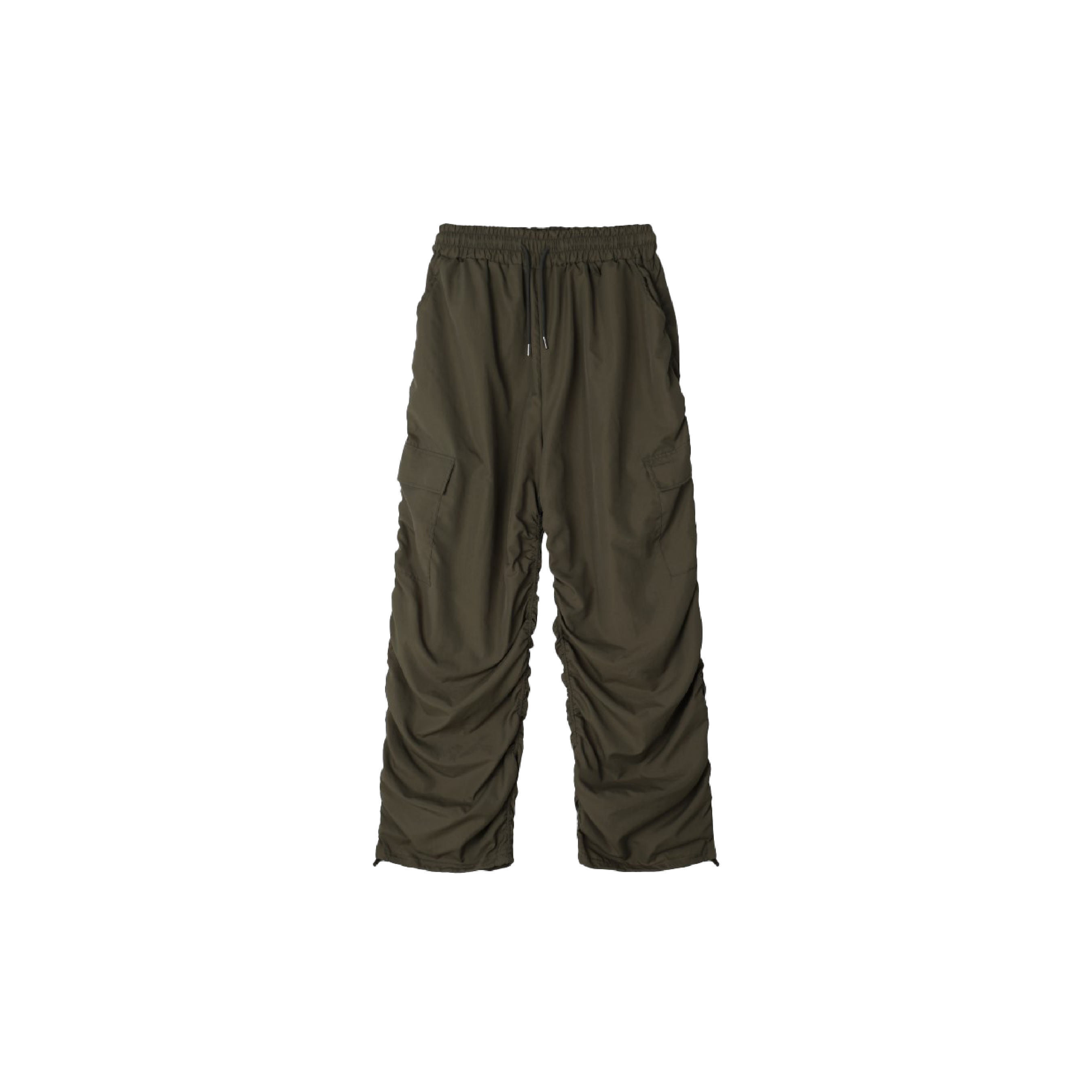 韓國 街頭 輕薄 皺褶 抽繩 尼龍 長褲