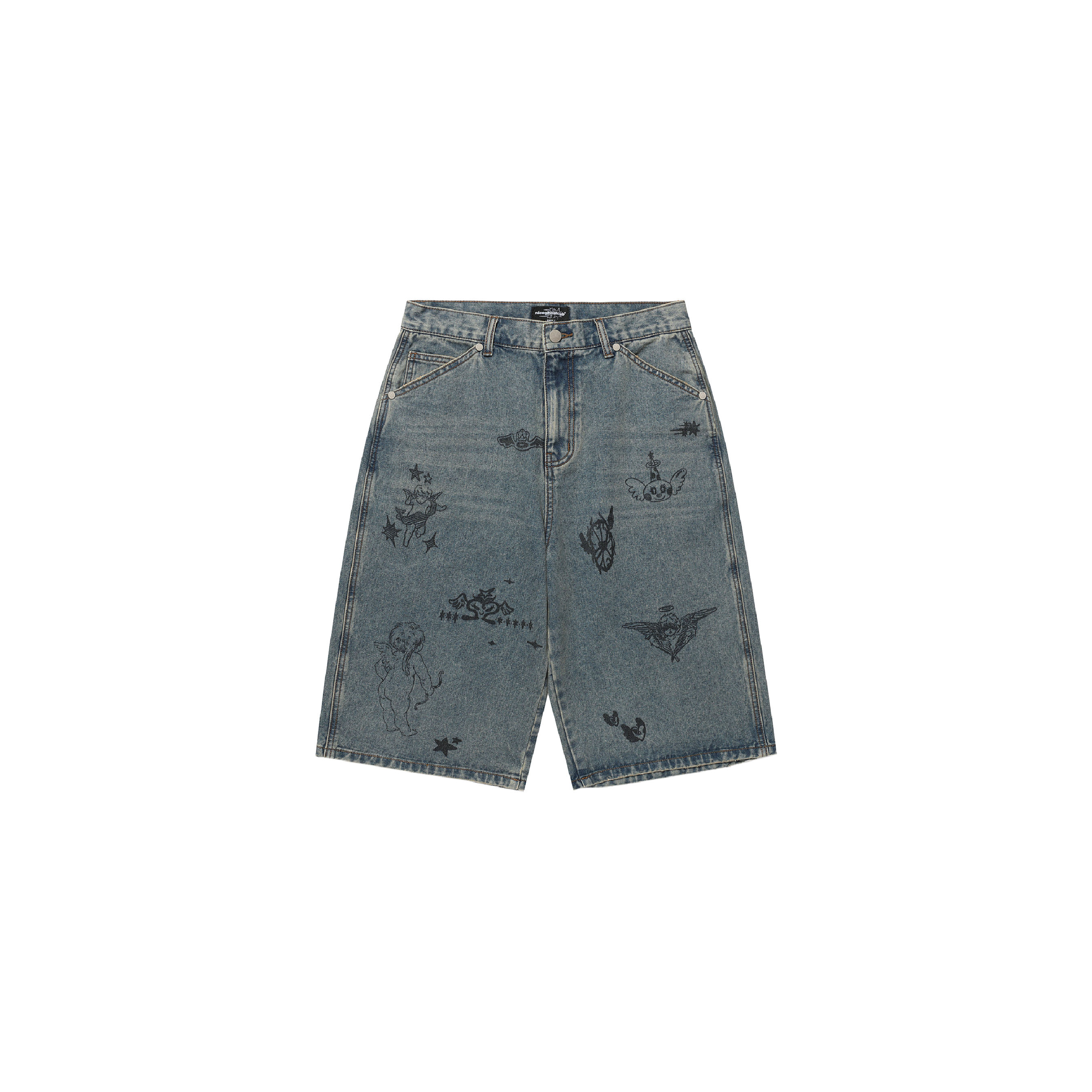 Niceghostclub  big wide bermuda doodle denim 百慕達 塗鴉 七分 牛仔褲