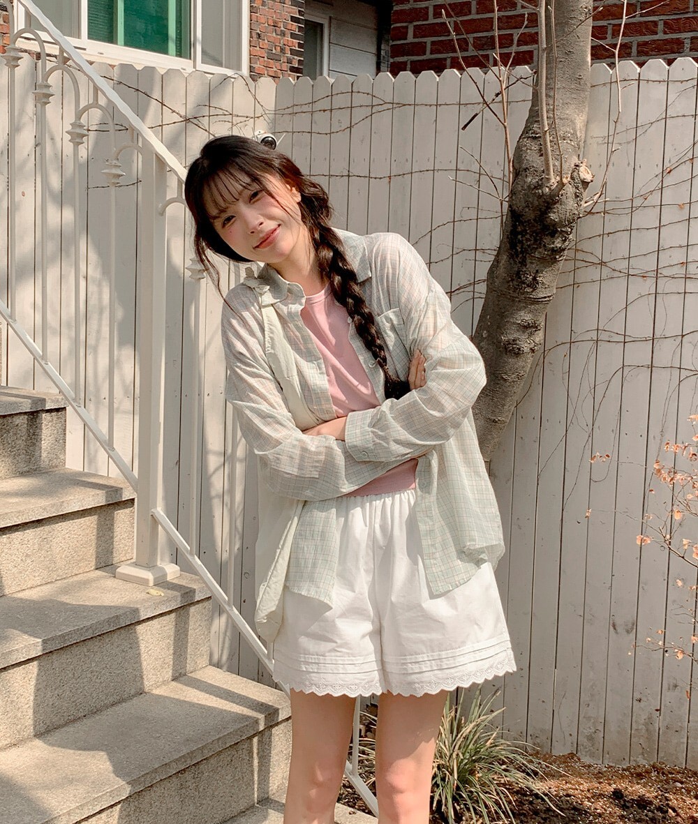 韓國grace muse授權 清新粉彩薄感淡色格紋防曬襯衫