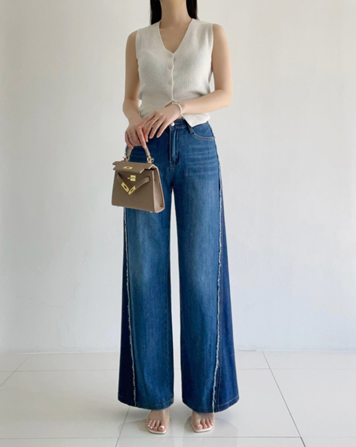 YI004 HOWLUK #6032 顯瘦拼色喇叭闊腳牛仔褲 牛仔色