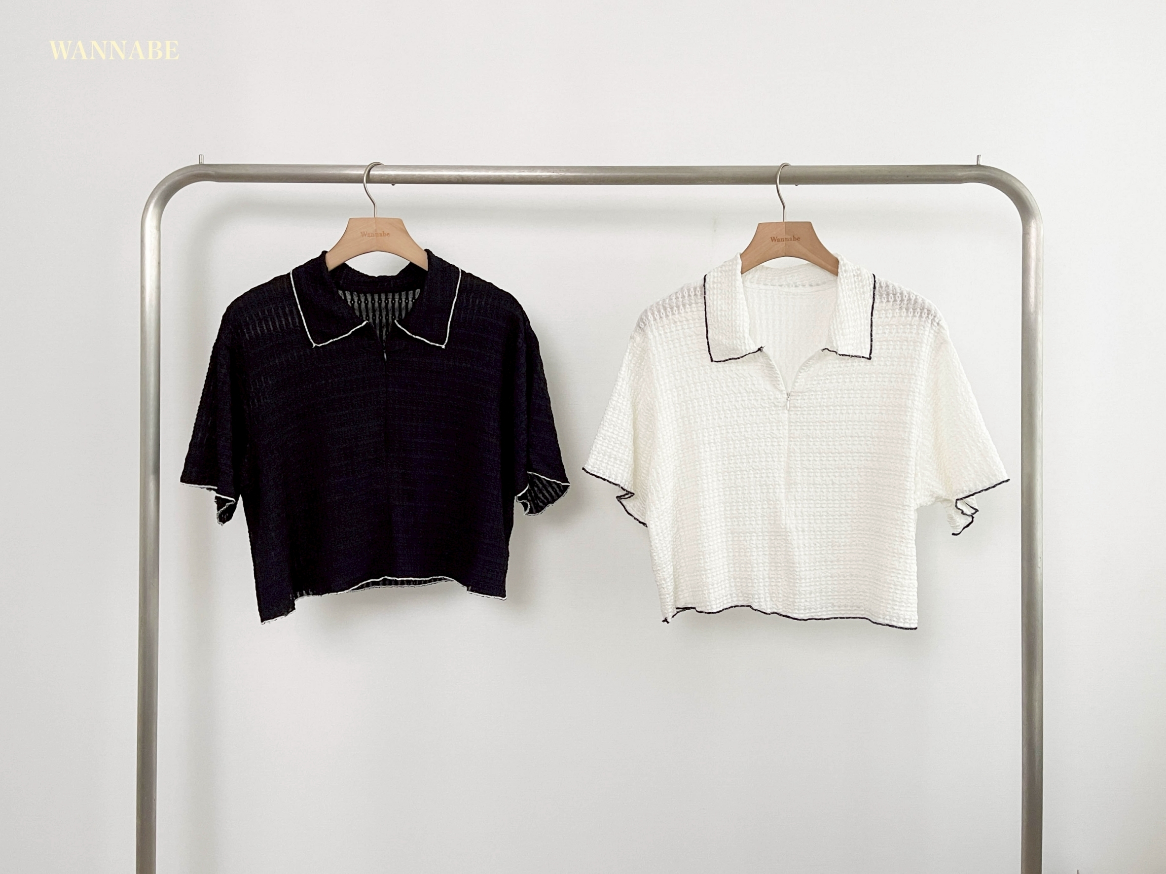 G6091-翻領滾邊短版上衣