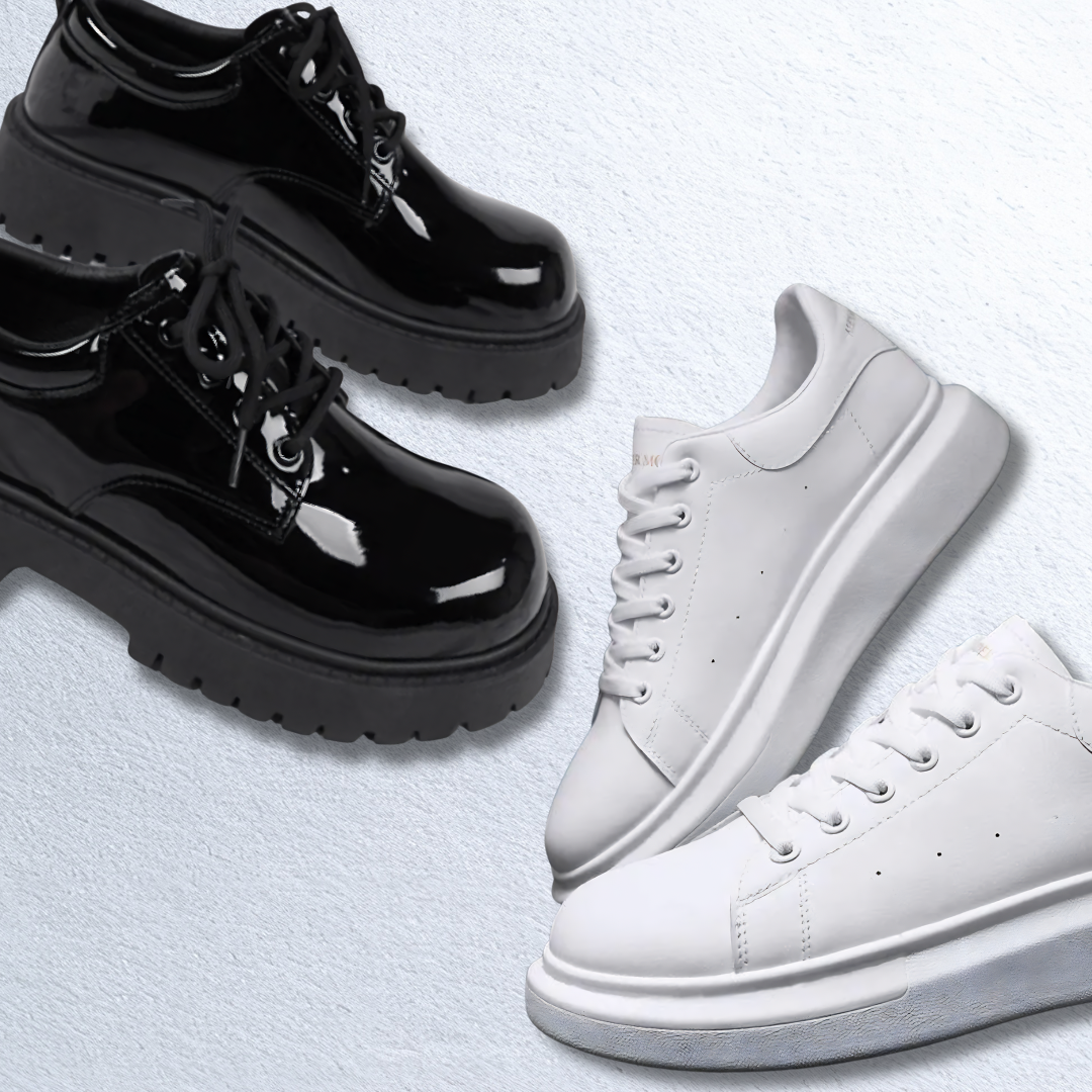 小孩子才做選擇，5cm厚底增高德比鞋(亮面)＋6cm增高小白鞋我全都要