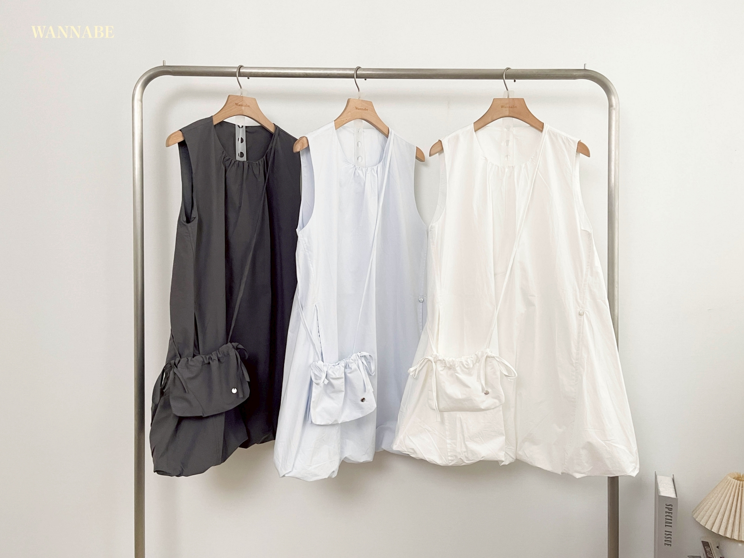 G6098-抽繩口袋造型無袖洋裝