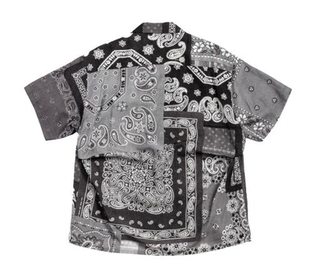 ANACHRONORM VINTAGE BANDANA COLLAGE OPEN COLLAR S/S SHIRTS AN229 - BLACK PRE ORDER ITEM (預訂中)