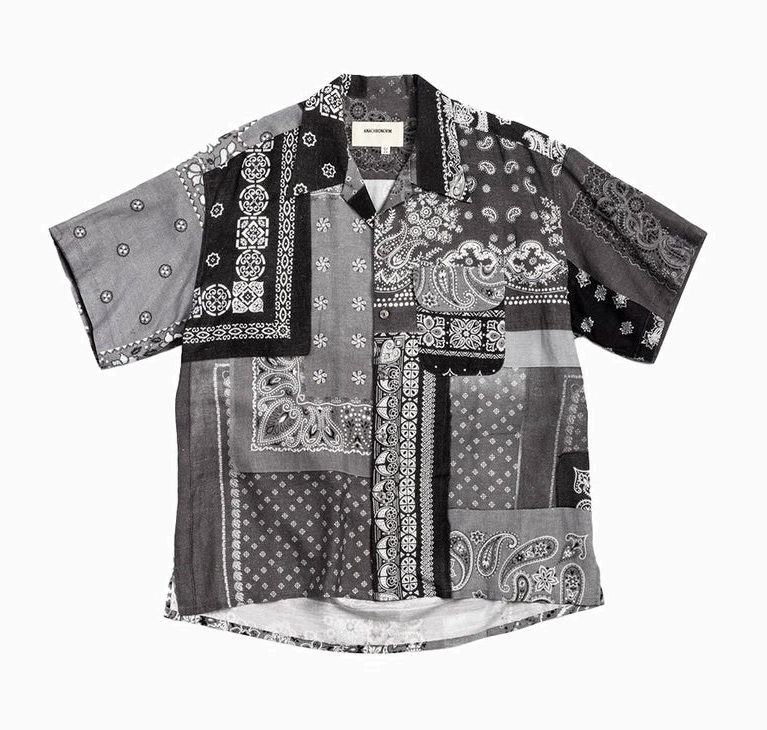 ANACHRONORM VINTAGE BANDANA COLLAGE OPEN COLLAR S/S SHIRTS AN229 - BLACK PRE ORDER ITEM (預訂中)