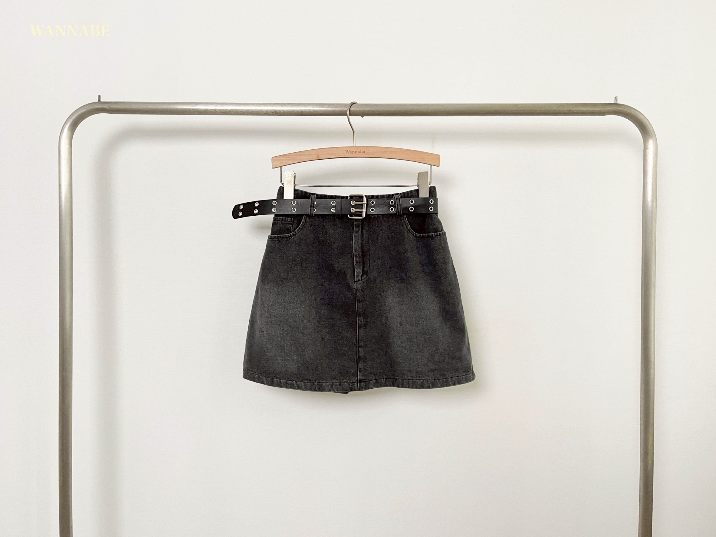 G6099-率性百搭皮帶牛仔短裙