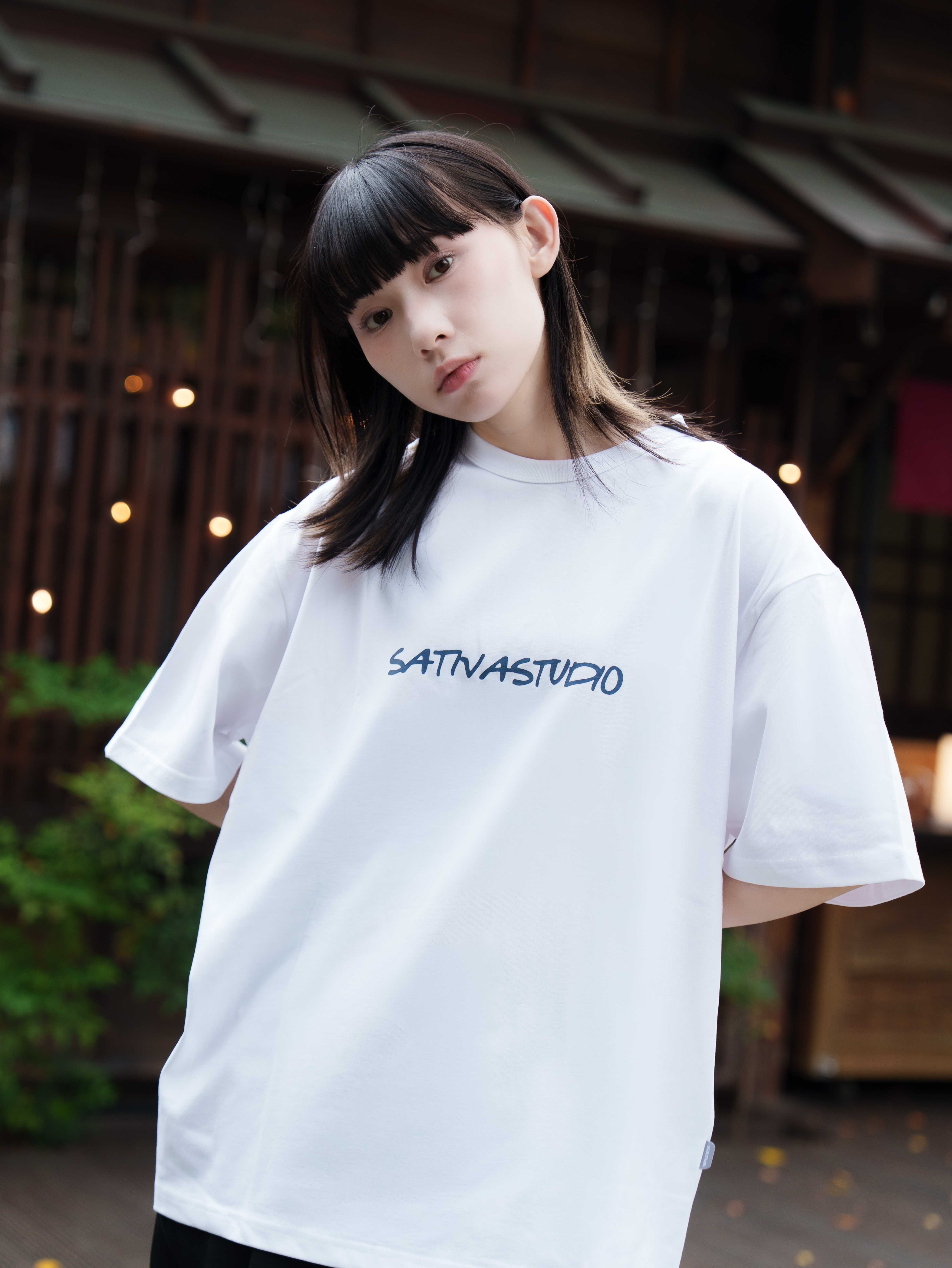 SATIVA T-01 Simple 字母 手寫字體 基礎款 短袖 深藍 白 灰