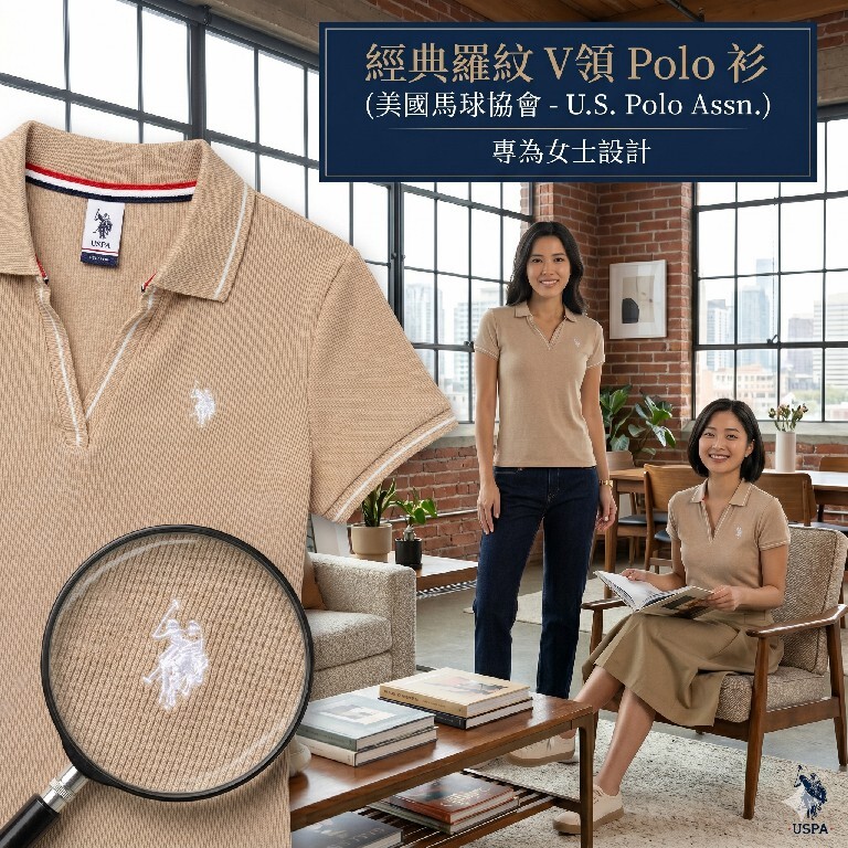 【預購】U.S. POLO ASSN. H041813 撞色飾邊 V 領開襟羅紋 Polo 衫