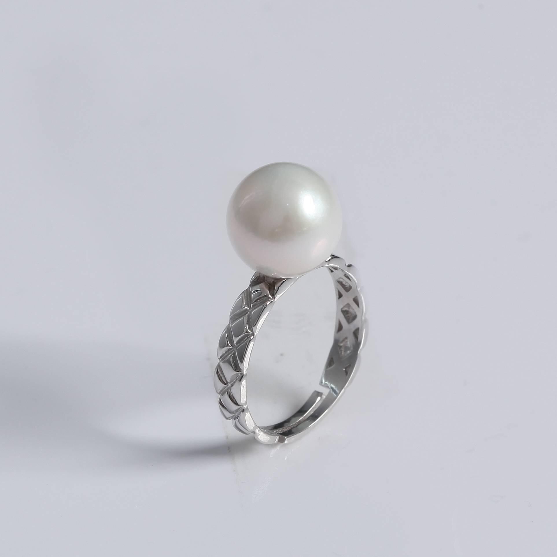 (EC67) 10-11MM天然淡水大白珍珠菱格戒指(S925) - #珍珠 #2004PE