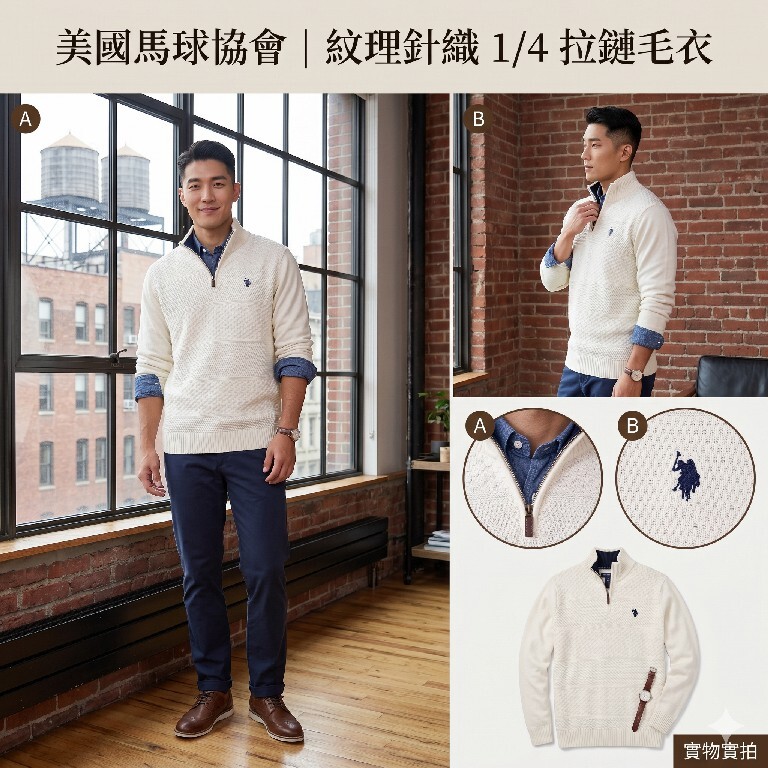 【預購】U.S. POLO ASSN. H041829 1/4 拉鍊紋理針織衫