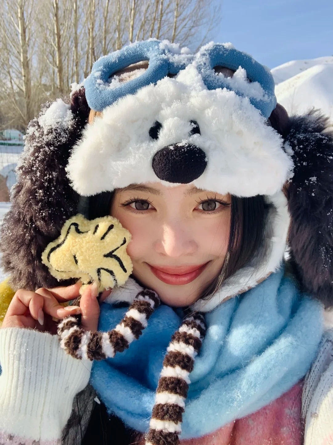 代購-SNOOPY 史努比 立體卡通飛行帽 加絨 護耳 柔軟 絨線帽 毛帽