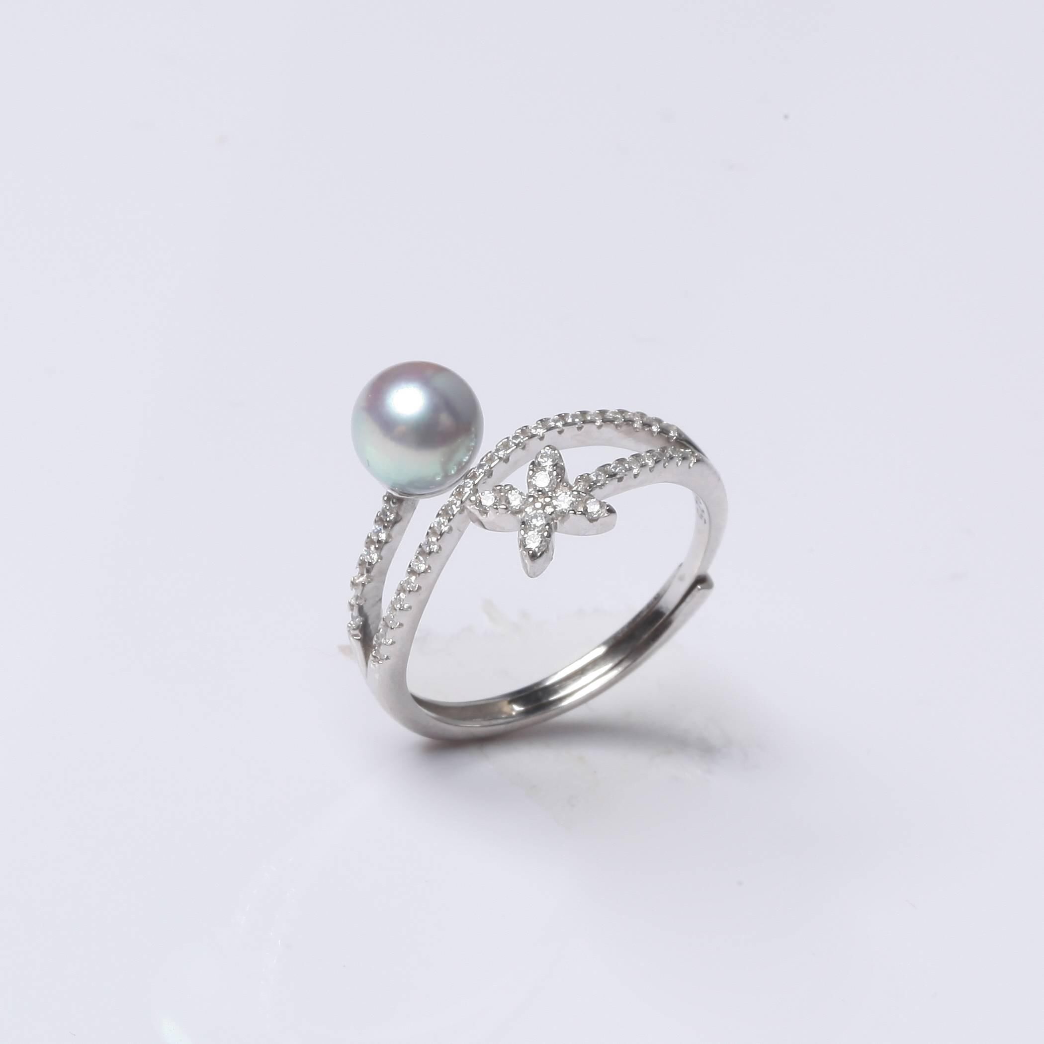 (EC69) 6-7MM天然海水真多麻珍珠四葉草雙層戒指(S925) - #珍珠 #2004PE