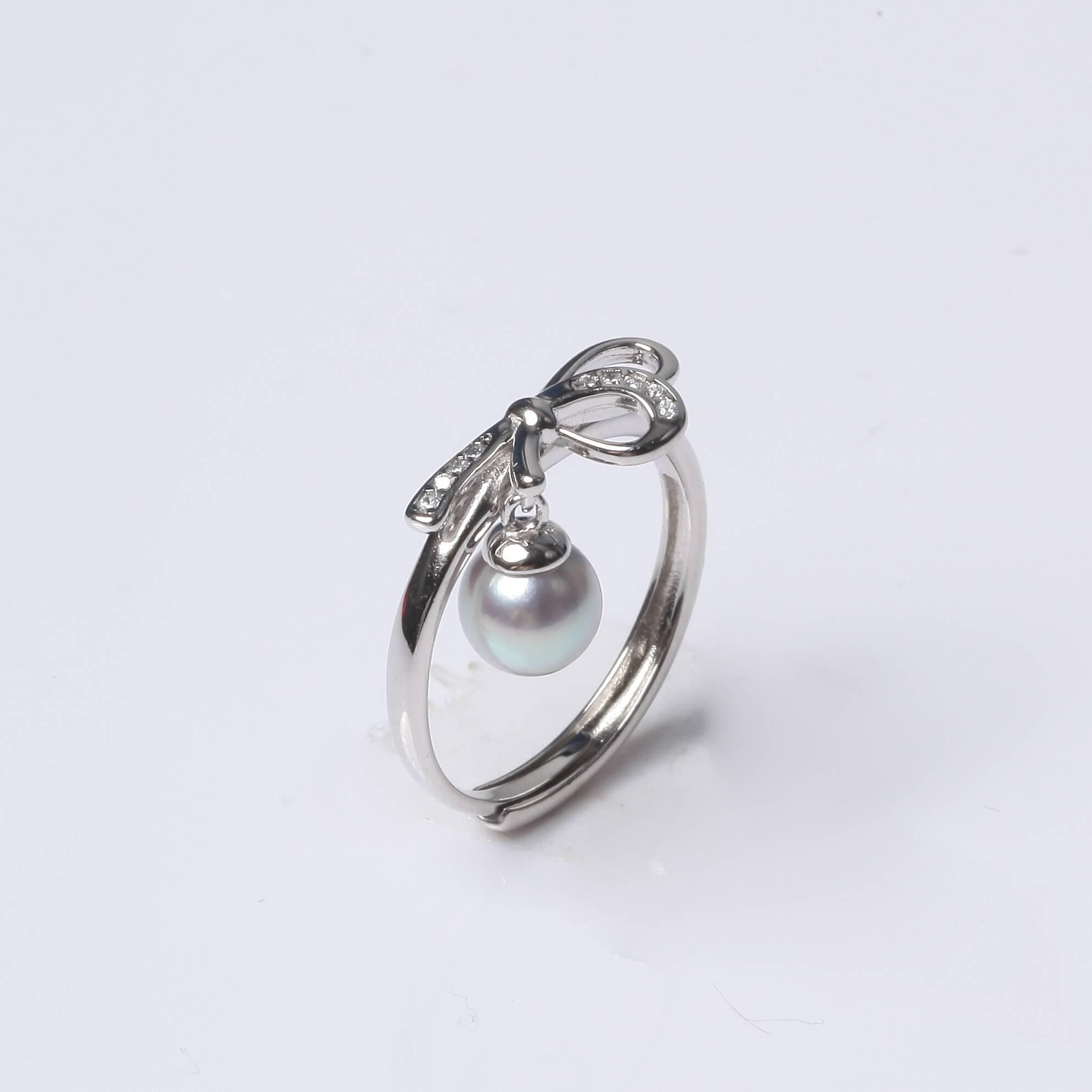 (EC70) 6-7MM天然海水真多麻珍珠靈動蝴蝶結戒指(S925) - #珍珠 #2004PE