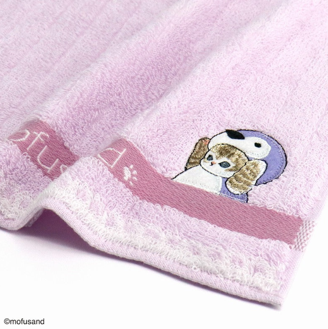 Mofusand 刺繡 手帕 Towel （淡紫色蕾絲）