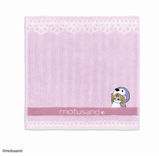Mofusand 刺繡 手帕 Towel （淡紫色蕾絲）