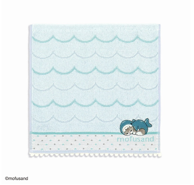 Mofusand 刺繡 手帕 Towel 鯊魚貓 藍