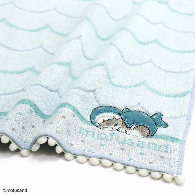 Mofusand 刺繡 手帕 Towel 鯊魚貓 藍