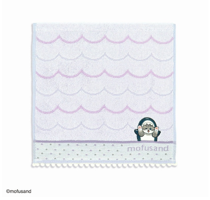 Mofusand 刺繡 手帕 Towel 鯊魚貓 紫