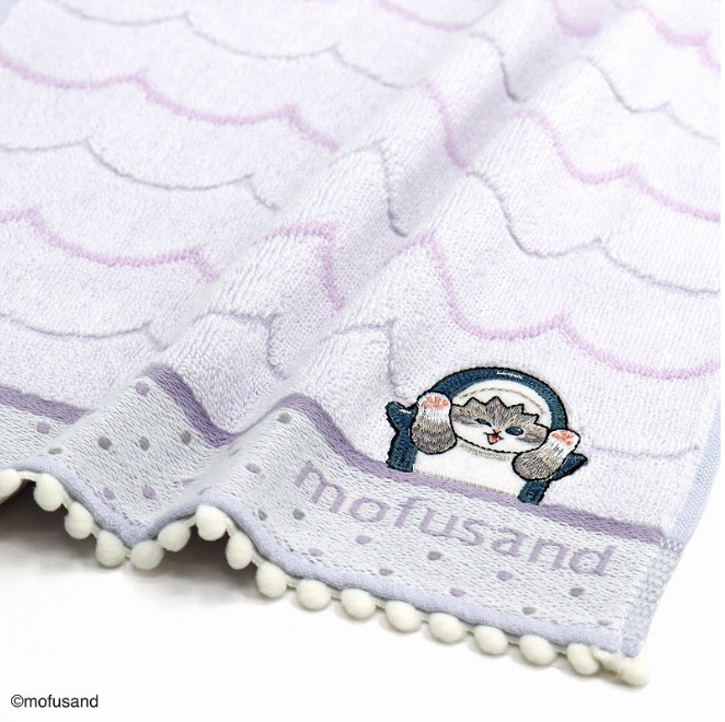 Mofusand 刺繡 手帕 Towel 鯊魚貓 紫